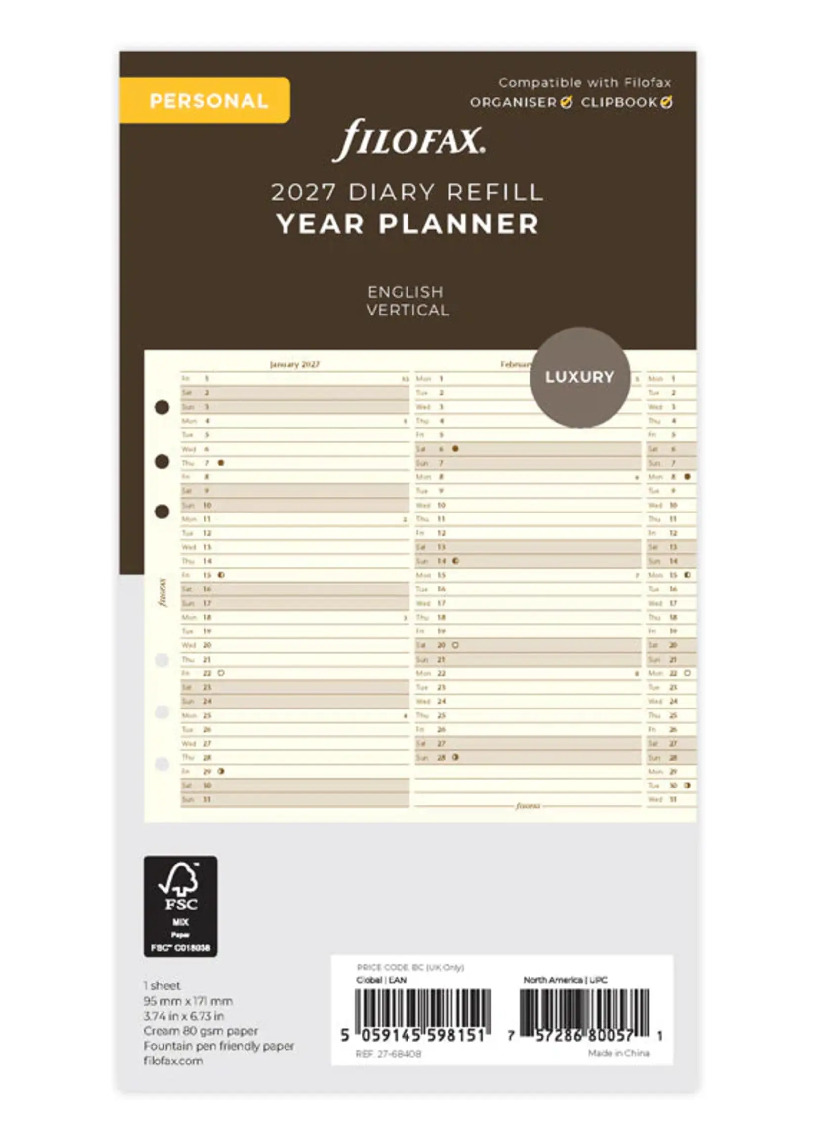 Filofax Jahresplaner englisch Personal 2027