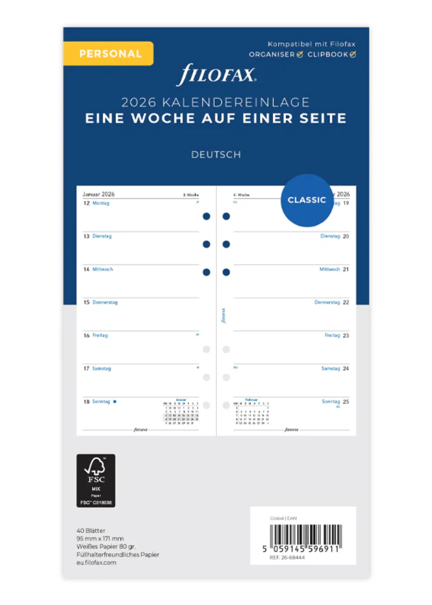 Filofax 1 Woche / 1 Seite deutsch Personal 2026