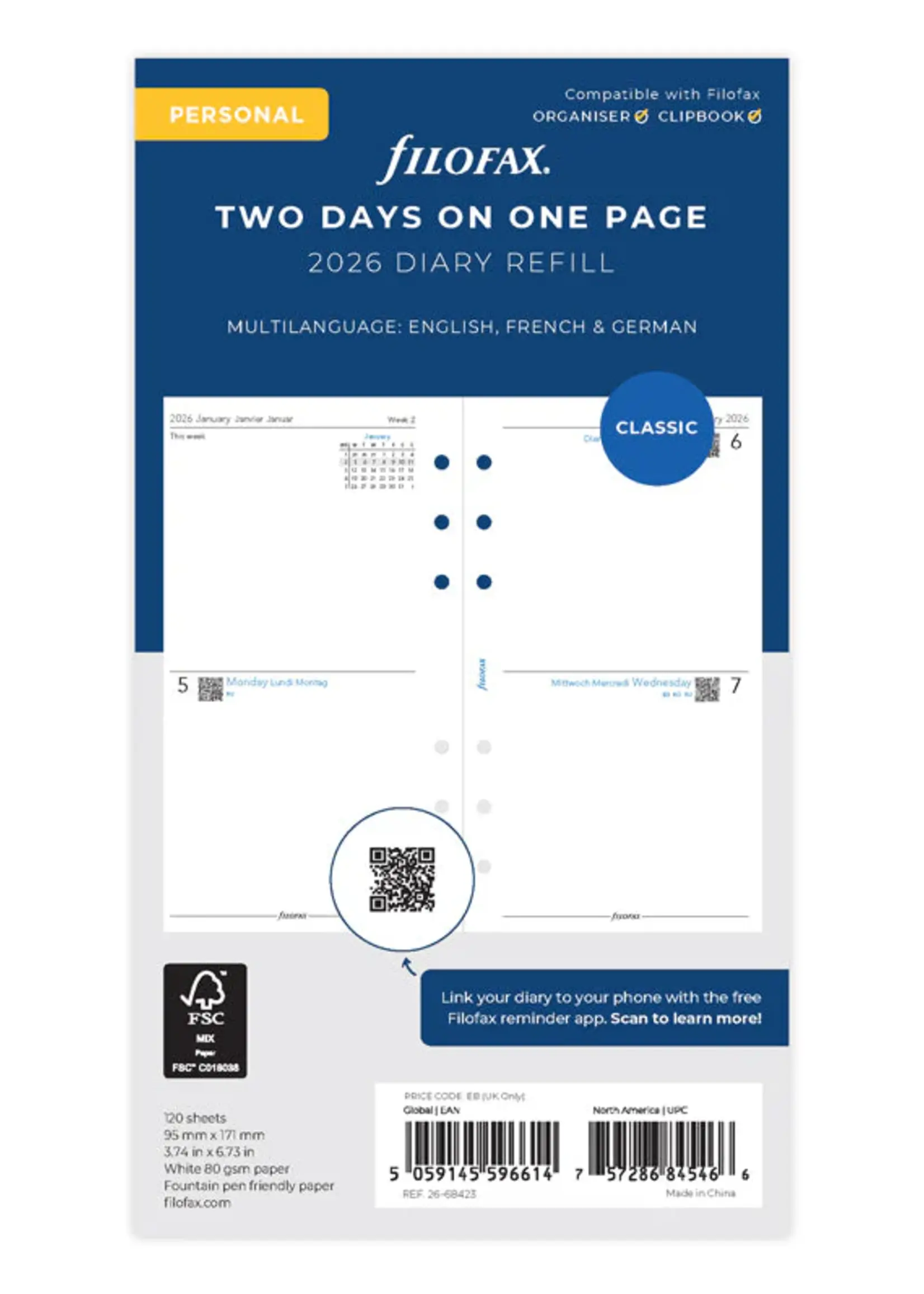 Filofax 2 Tage / 1 Seite multilingual Personal 2026
