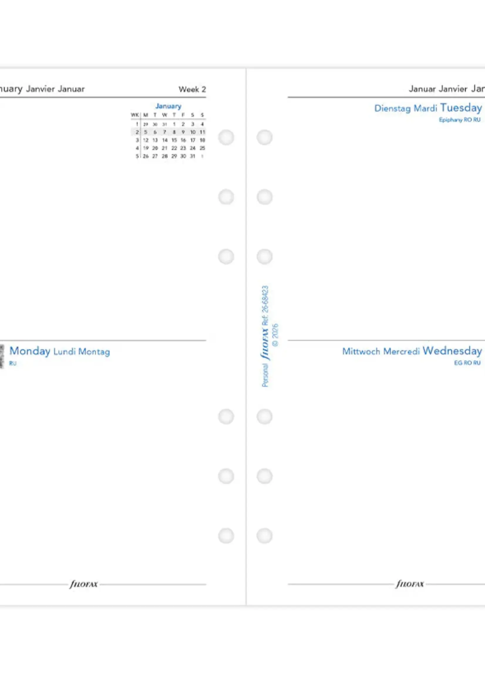 Filofax 2 Tage / 1 Seite multilingual Personal 2026