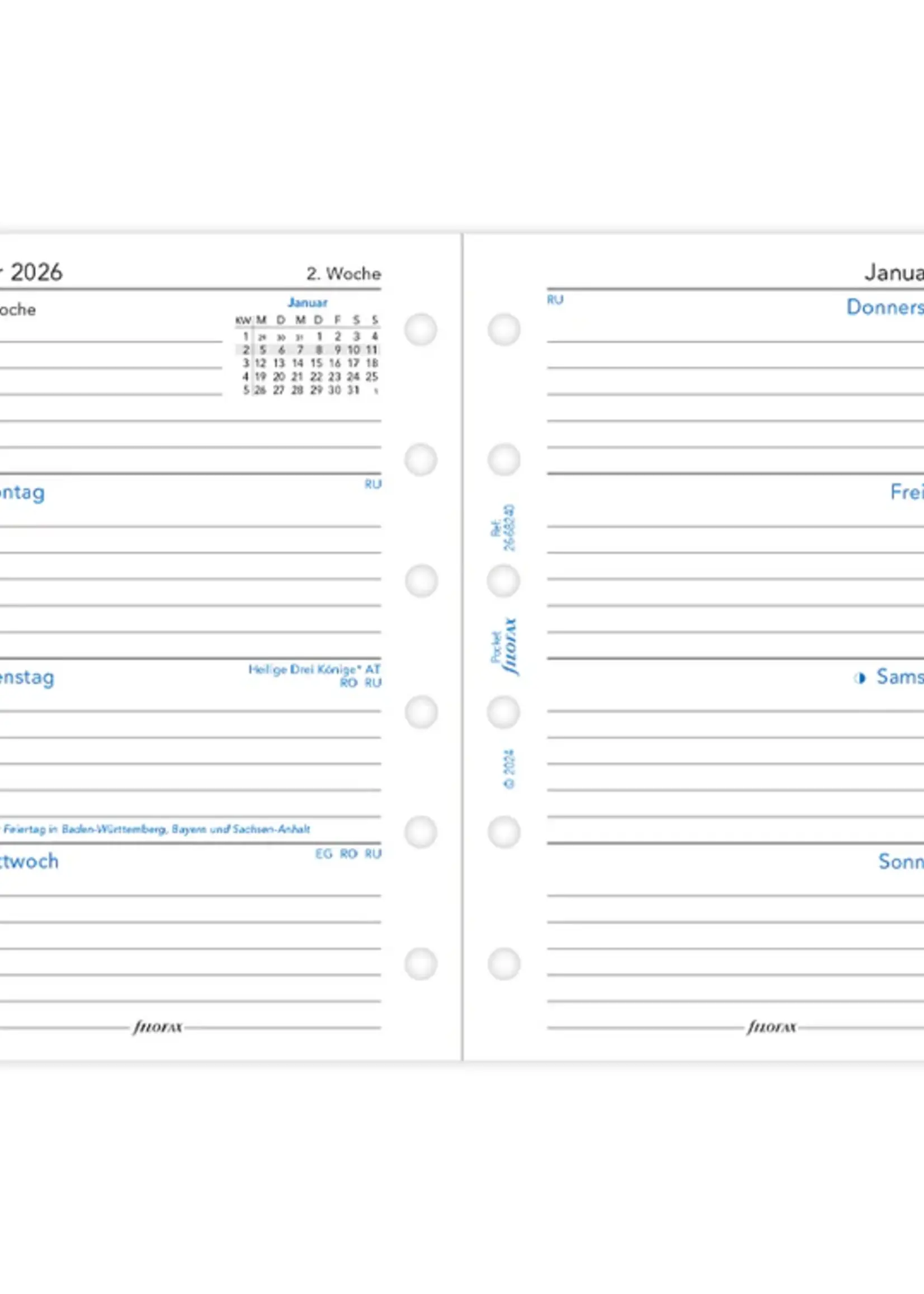 Filofax 1 Woche / 2 Seiten deutsch Pocket 2026