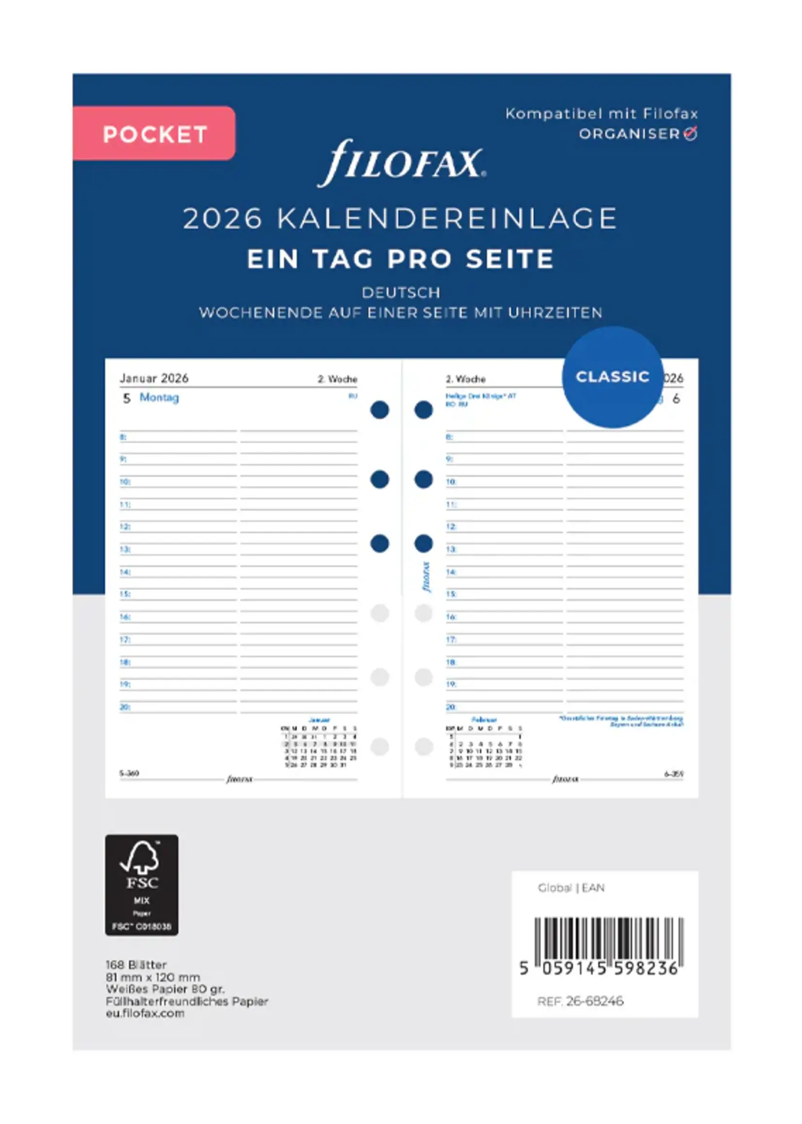 Filofax 1 Tag / 1 Seite deutsch Pocket 2026
