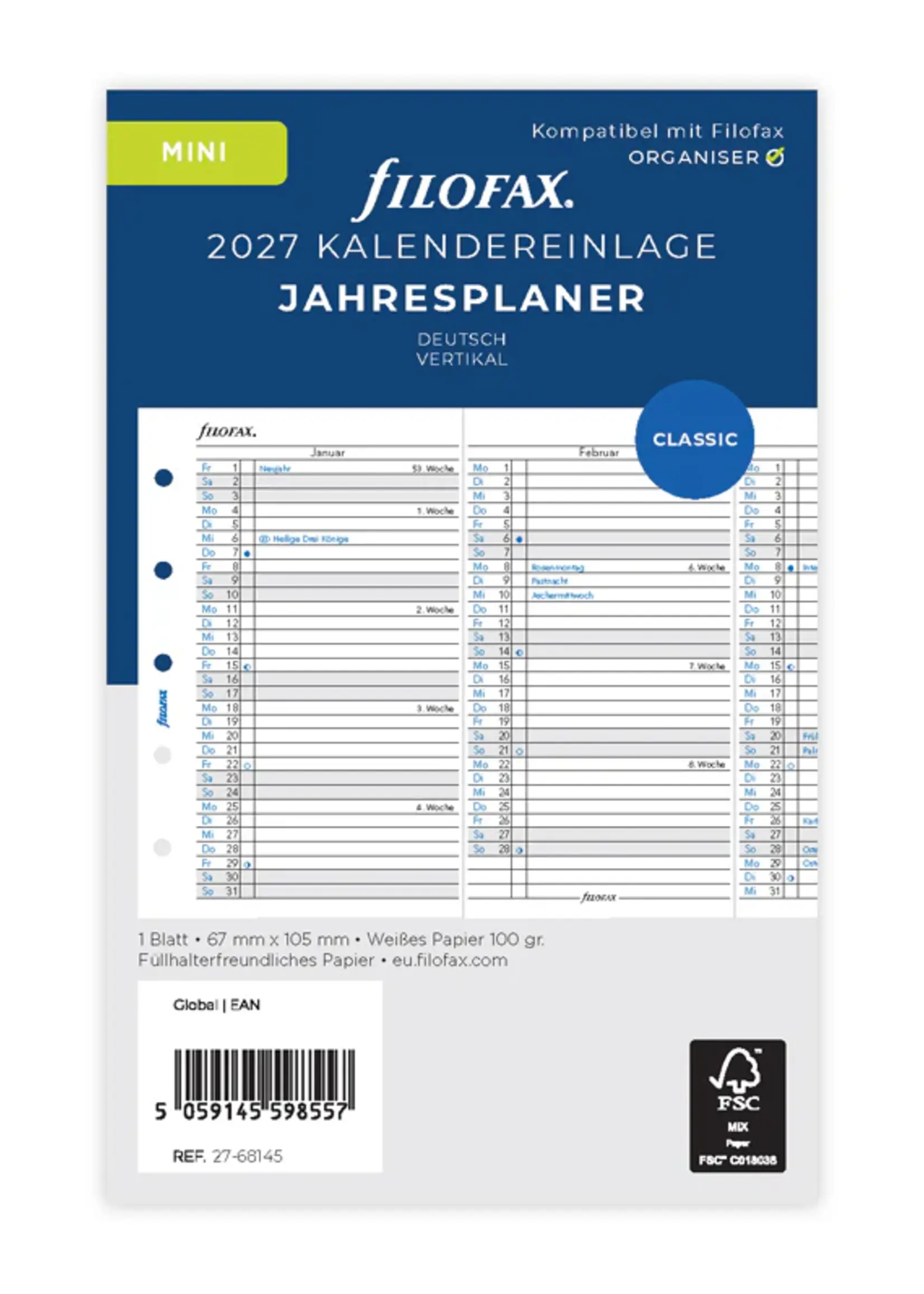 Filofax Jahresplaner Mini 2027, deutsch