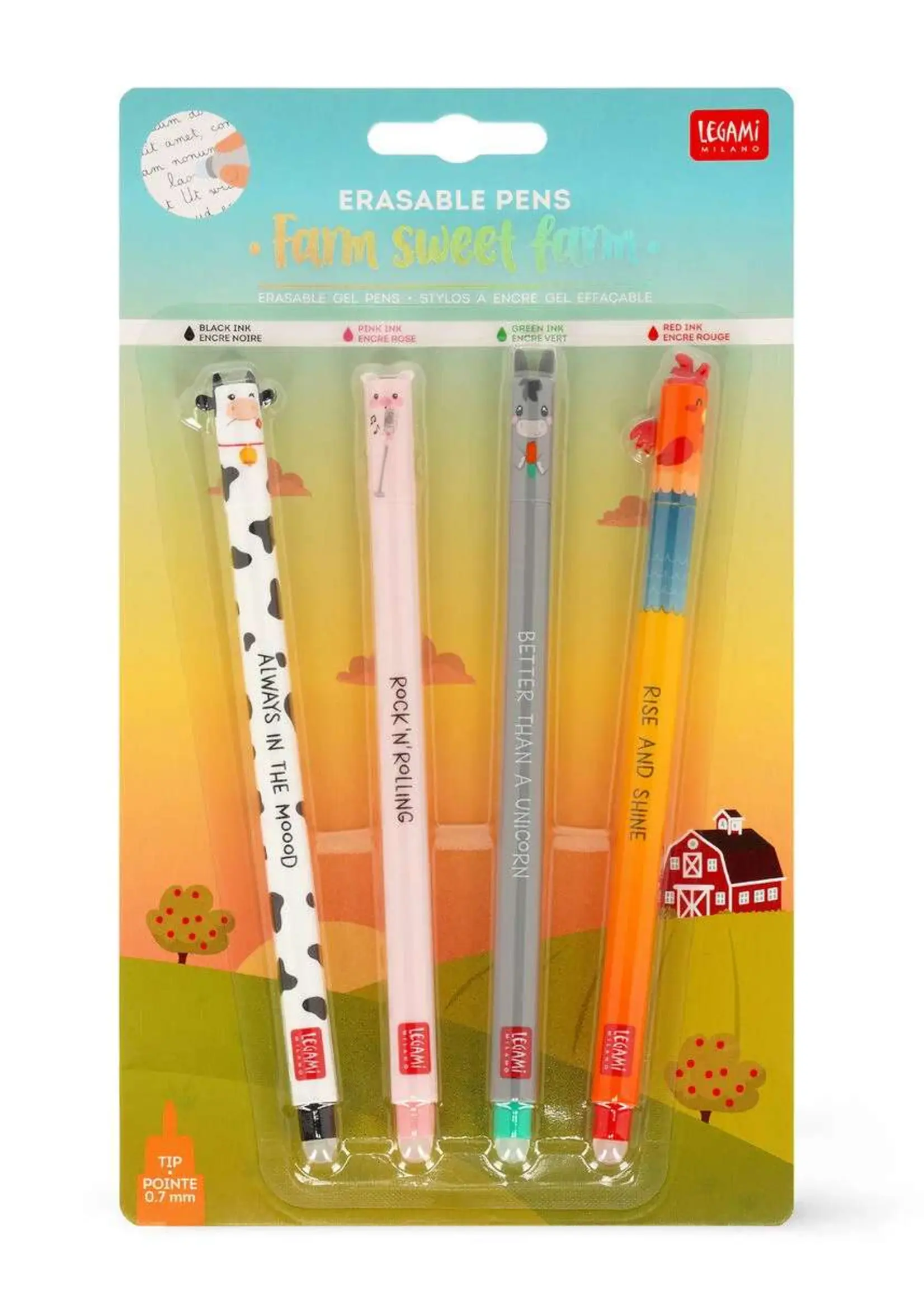 LEGAMI Set mit 4 Löschbaren Gelstiften - sweet farm