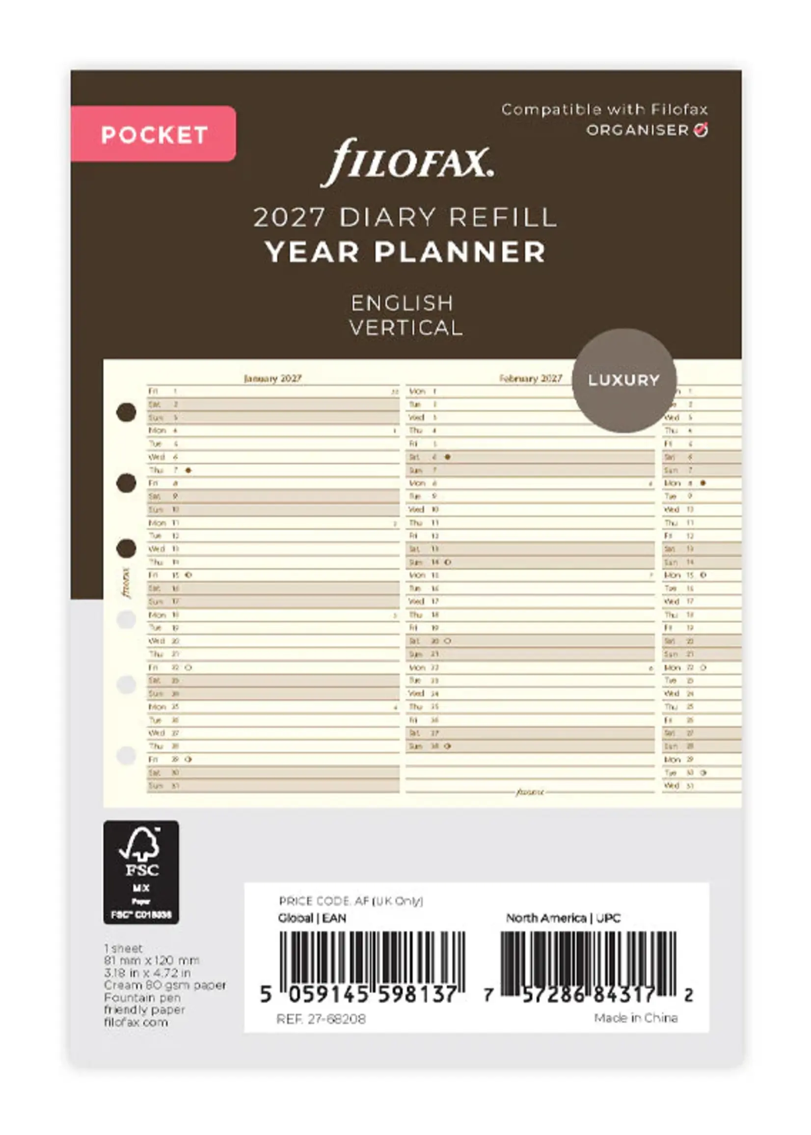 Filofax PKT Jahrespl.cotton cr.(E)2027