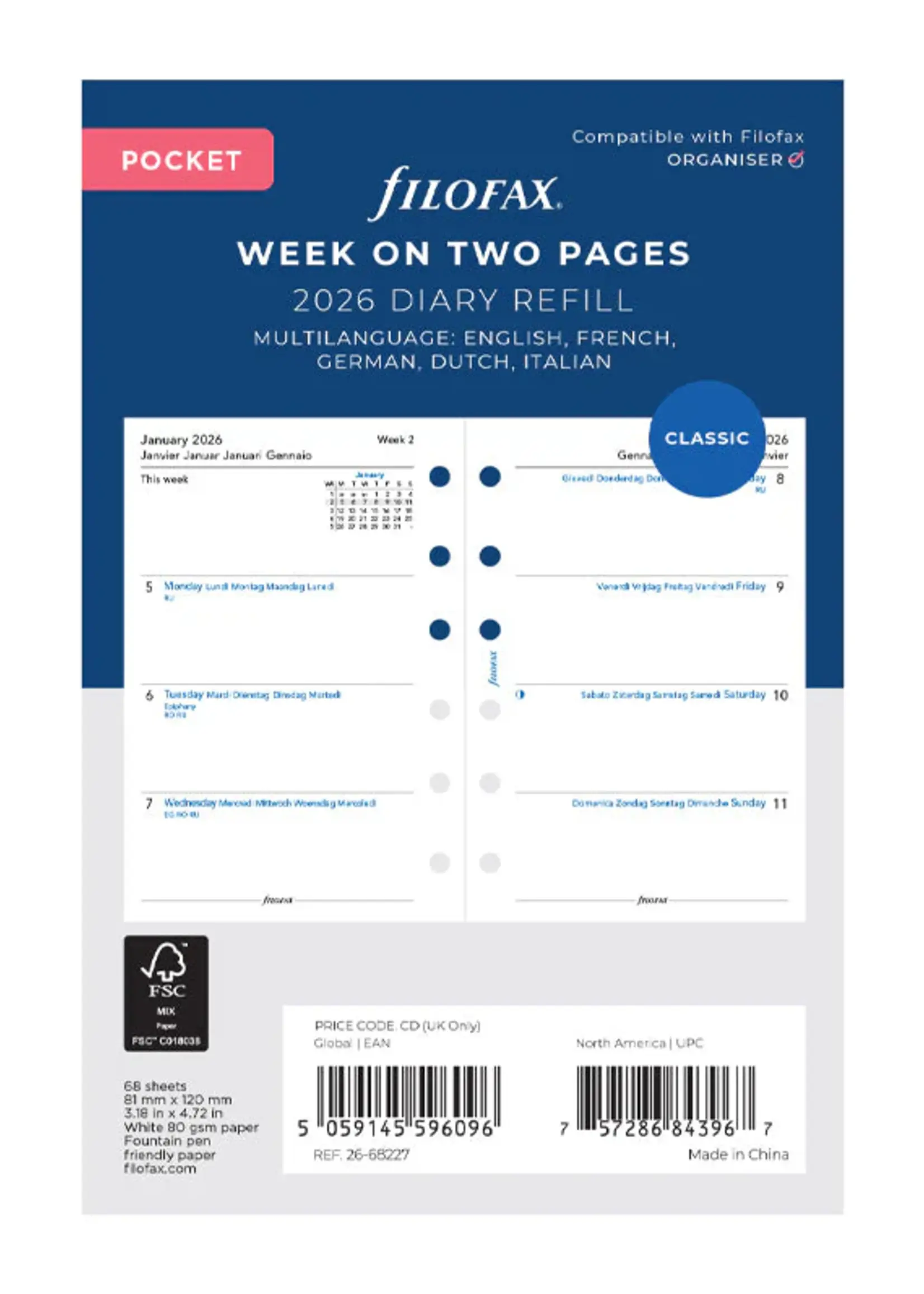 Filofax 1 Woche / 2 Seiten multilingual Pocket 2026