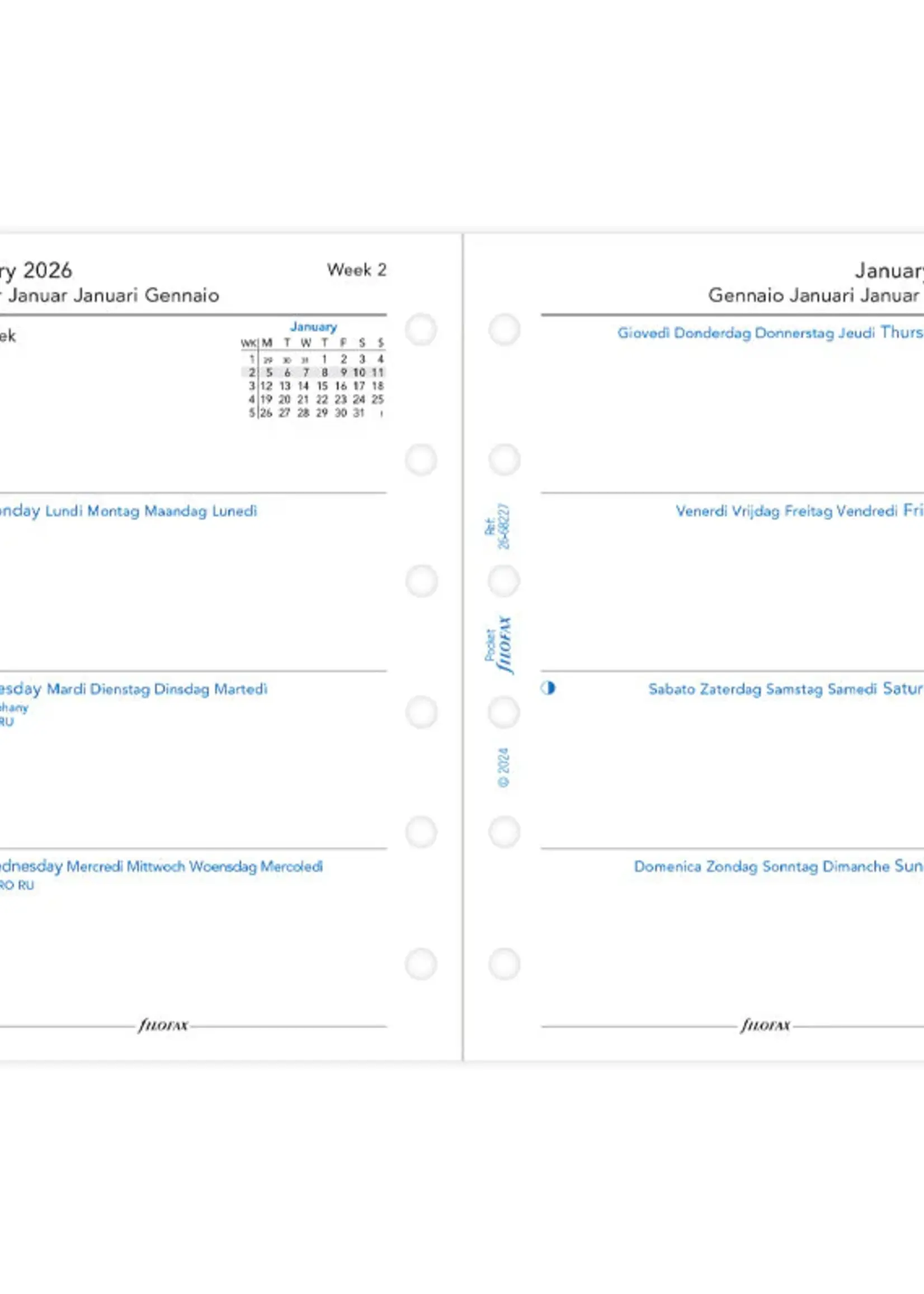 Filofax 1 Woche / 2 Seiten multilingual Pocket 2026