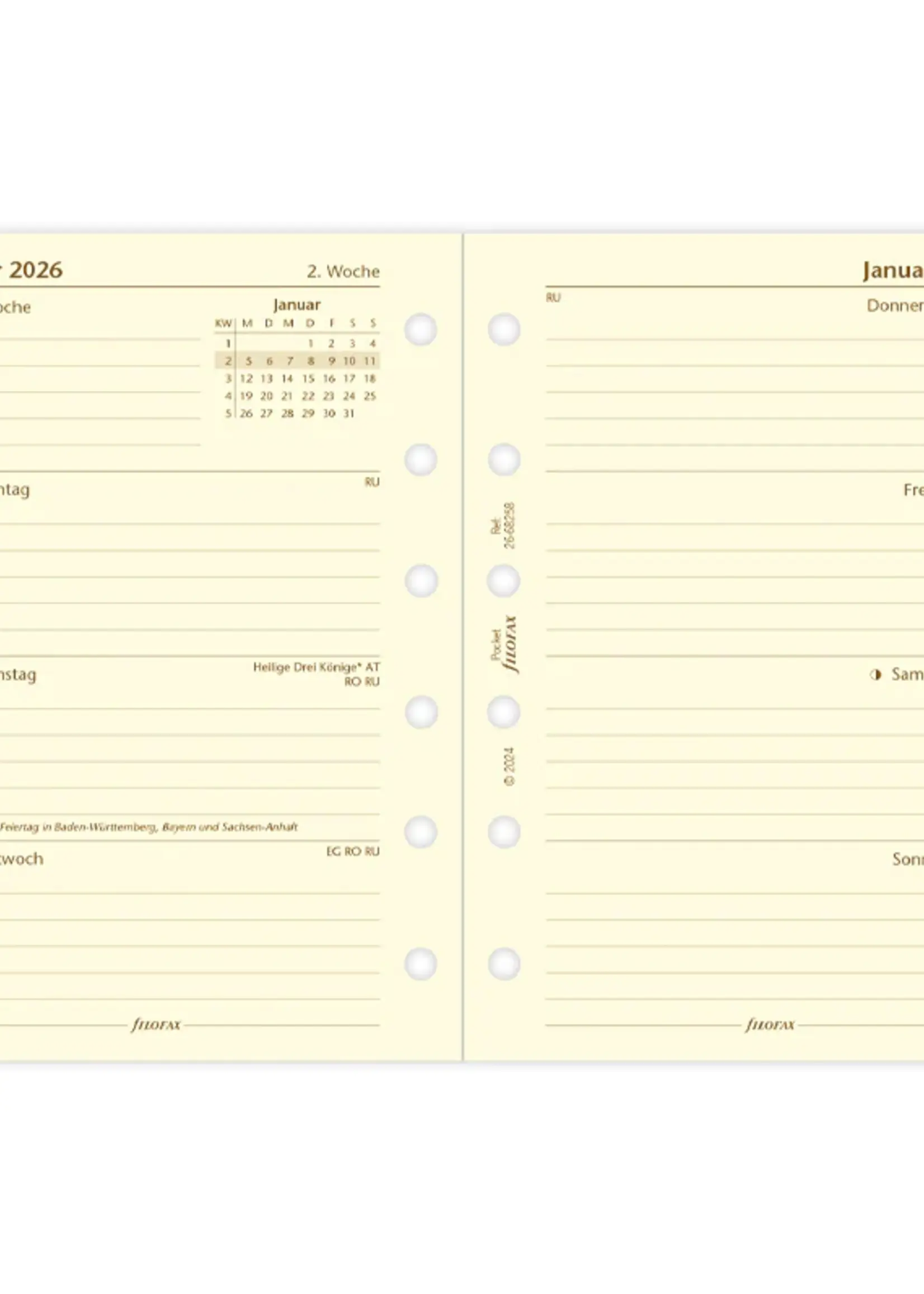 Filofax 1 Woche / 2 Seiten deutsch Pocket 2026