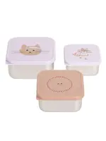 Lässig Fashion Snackbox Kinder (3er Set) - Edelstahl Brotdose, Tiny Team, Katze