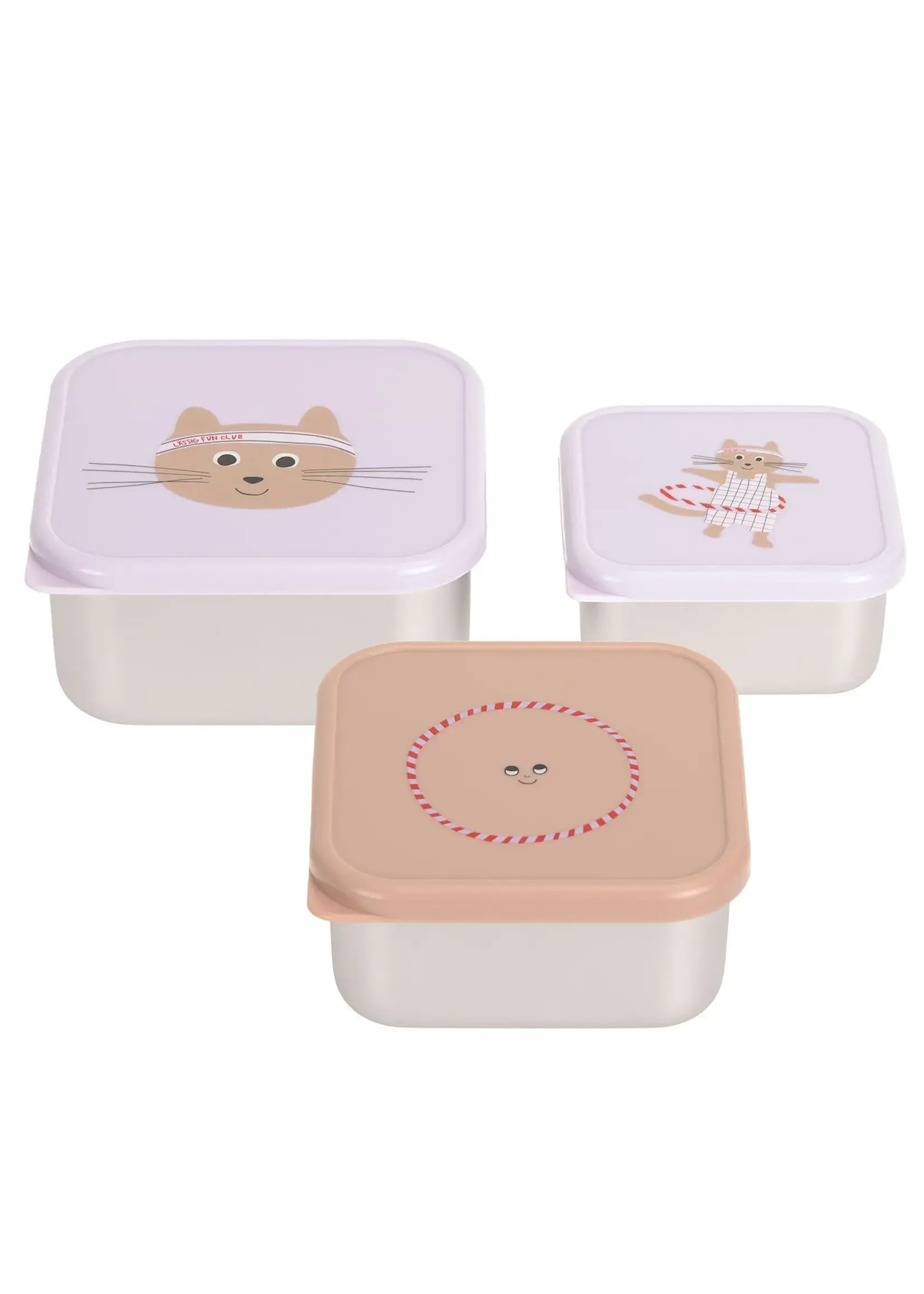 Lässig Fashion Snackbox Kinder (3er Set) - Edelstahl Brotdose, Tiny Team, Katze