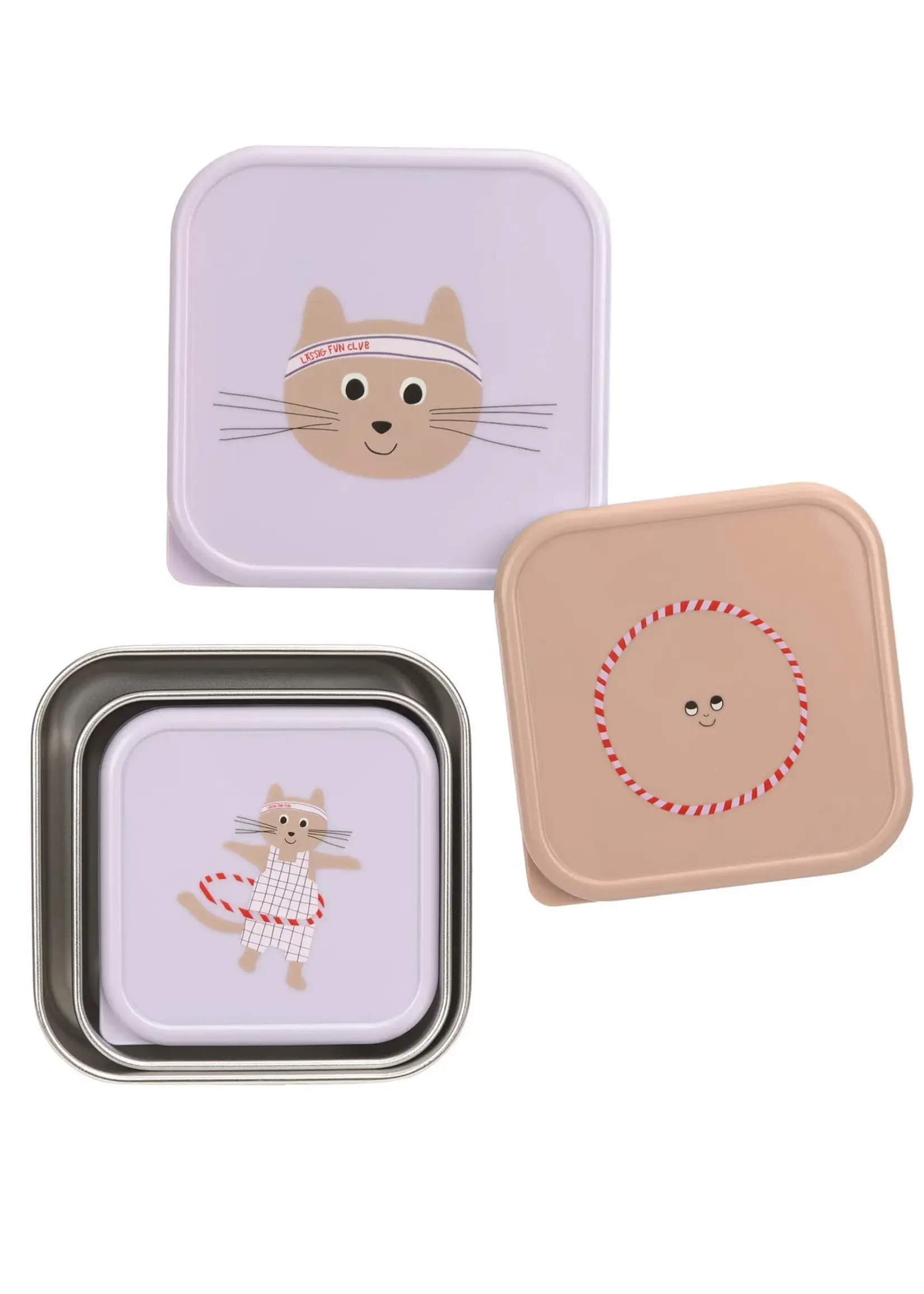 Lässig Fashion Snackbox Kinder (3er Set) - Edelstahl Brotdose, Tiny Team, Katze