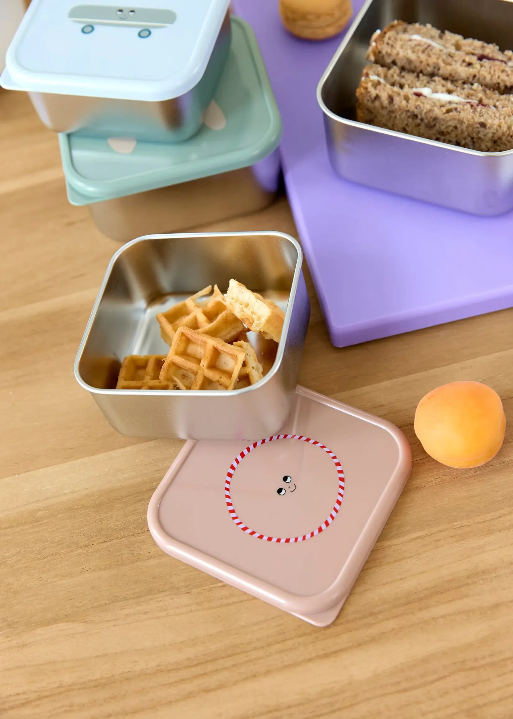 Lässig Fashion Snackbox Kinder (3er Set) - Edelstahl Brotdose, Tiny Team, Katze