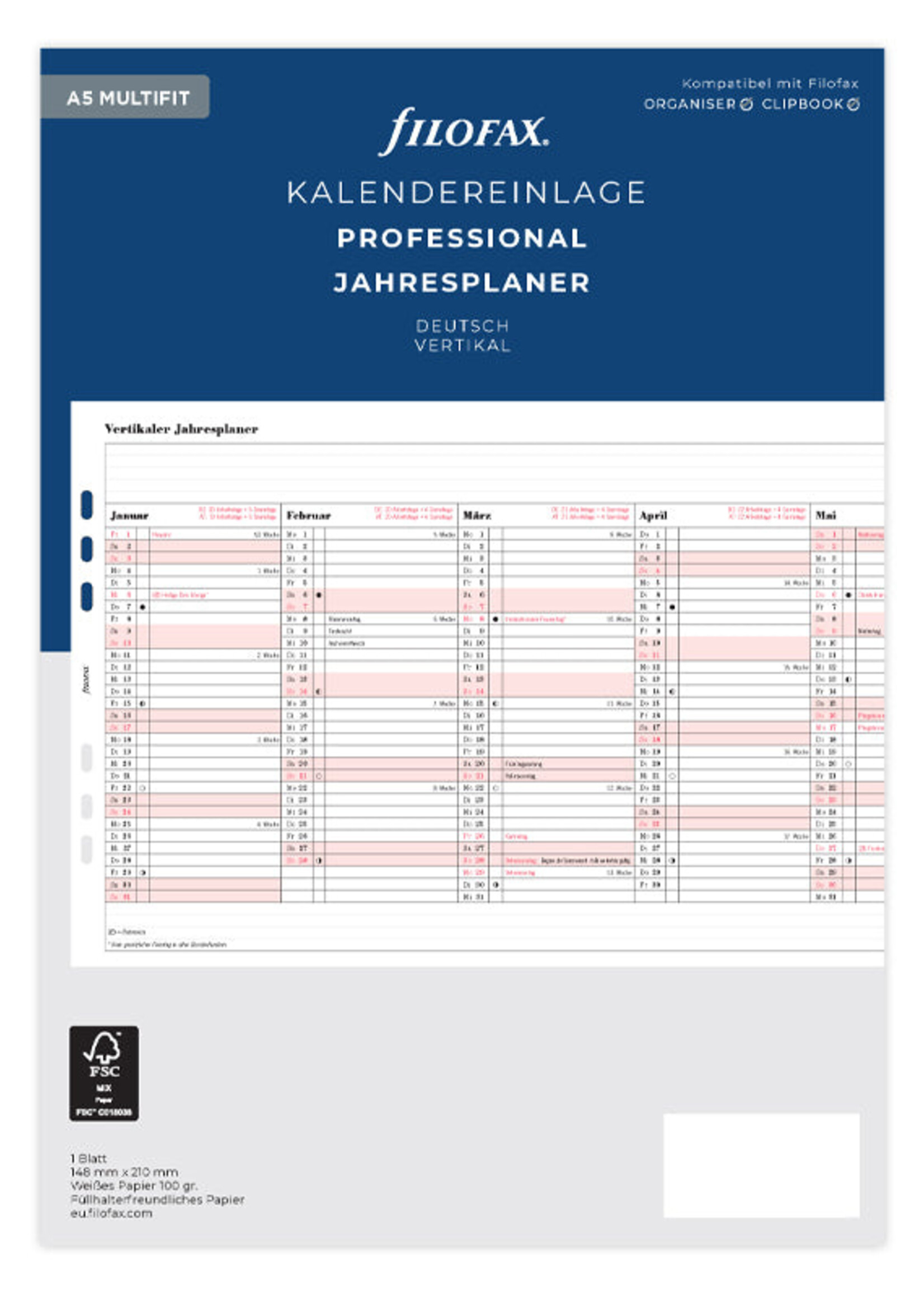 Filofax Jahresplaner A5 2028, deutsch, Professional