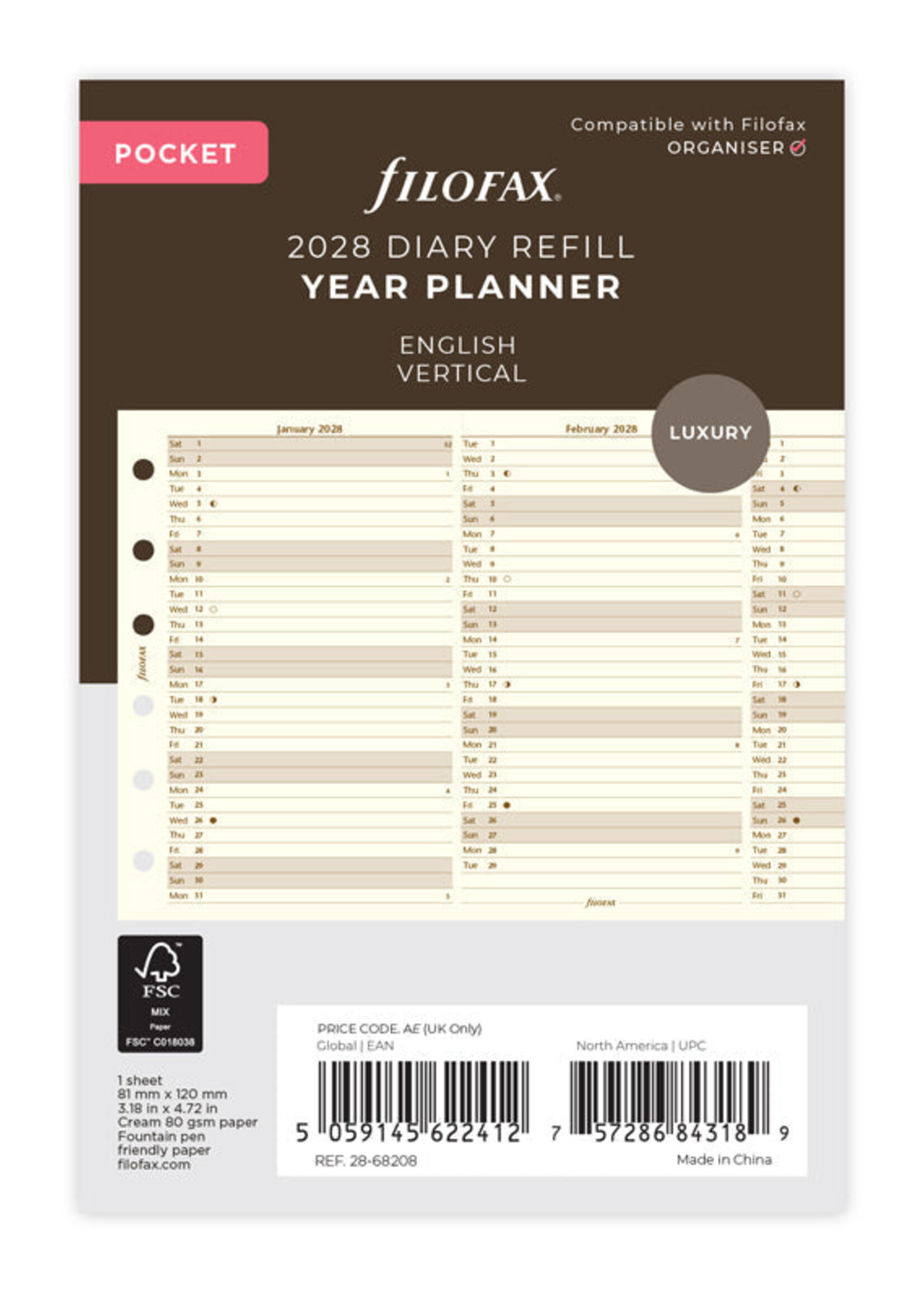 Filofax PKT Jahrespl.cotton cr.(E)2028