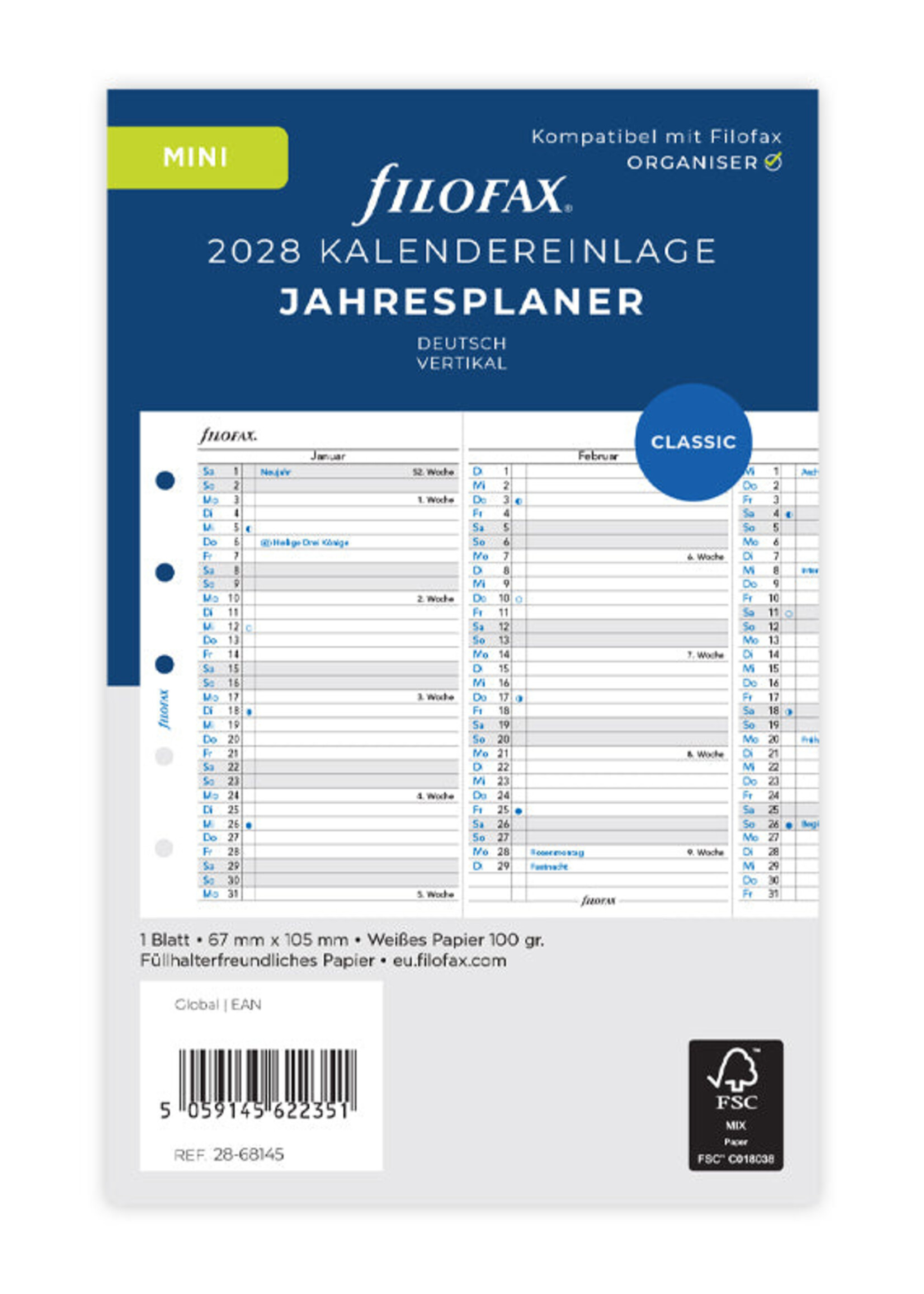 Filofax Jahresplaner Mini 2028, deutsch