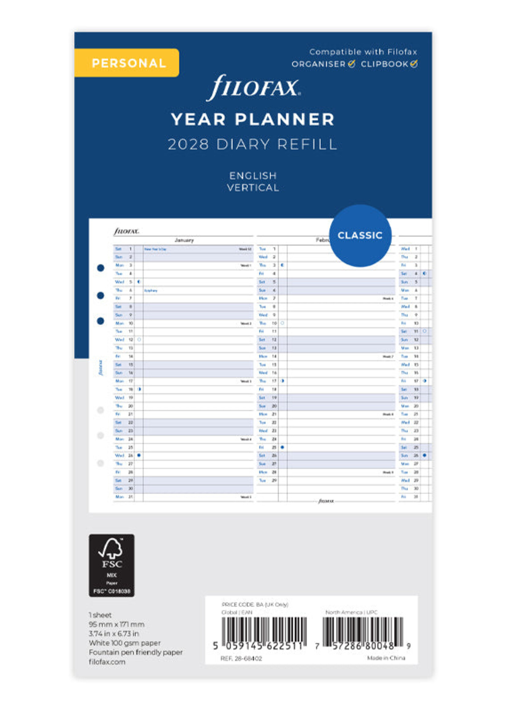 Filofax Jahresplaner Personal 2028, englisch