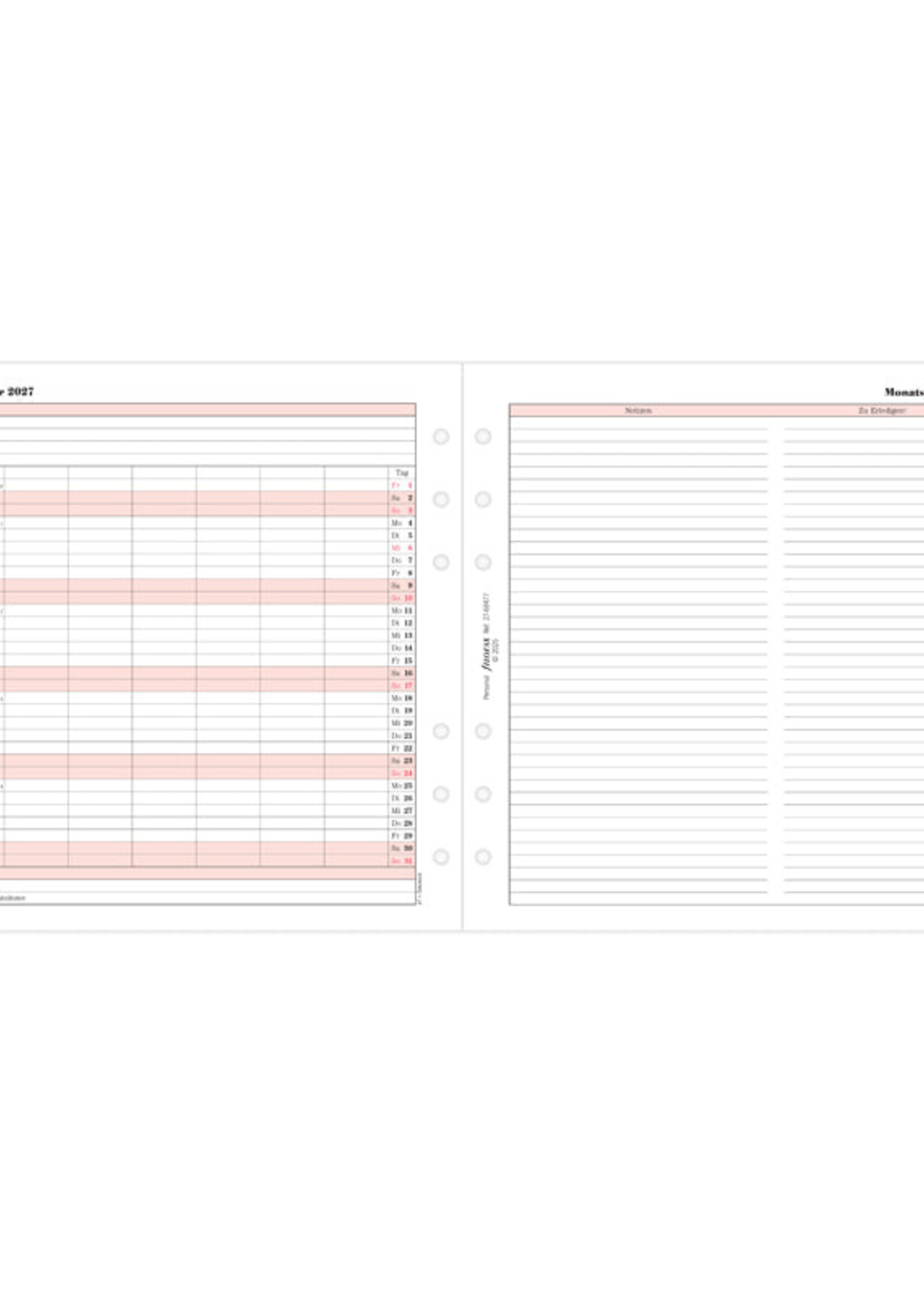 Filofax Monatsplaner Personal 2027 (Leporello), deutsch, Professional