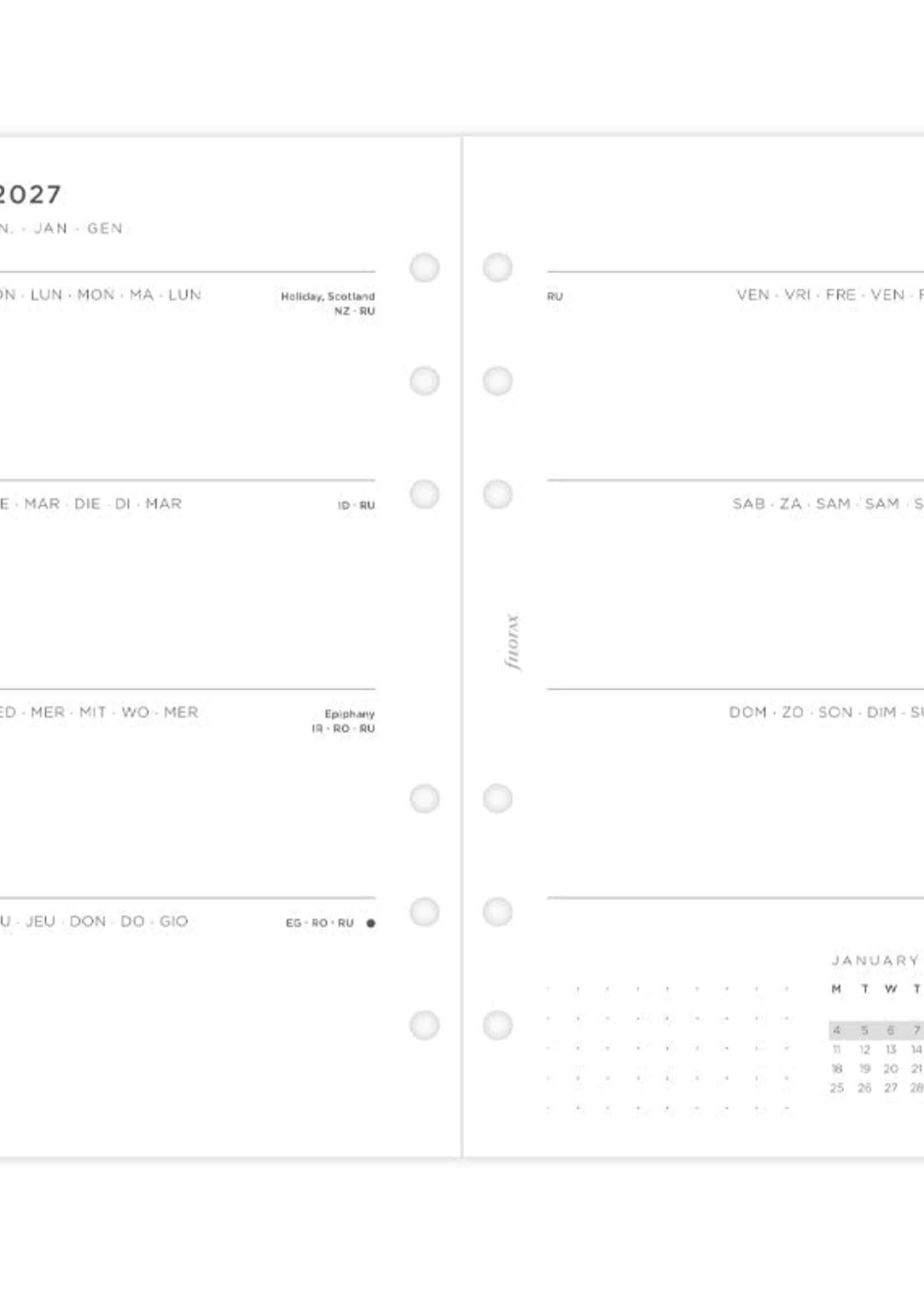 Filofax Kalendereinlage Personal 2027 Minimal, 1 Woche / 2 Seiten, mehrsprachig