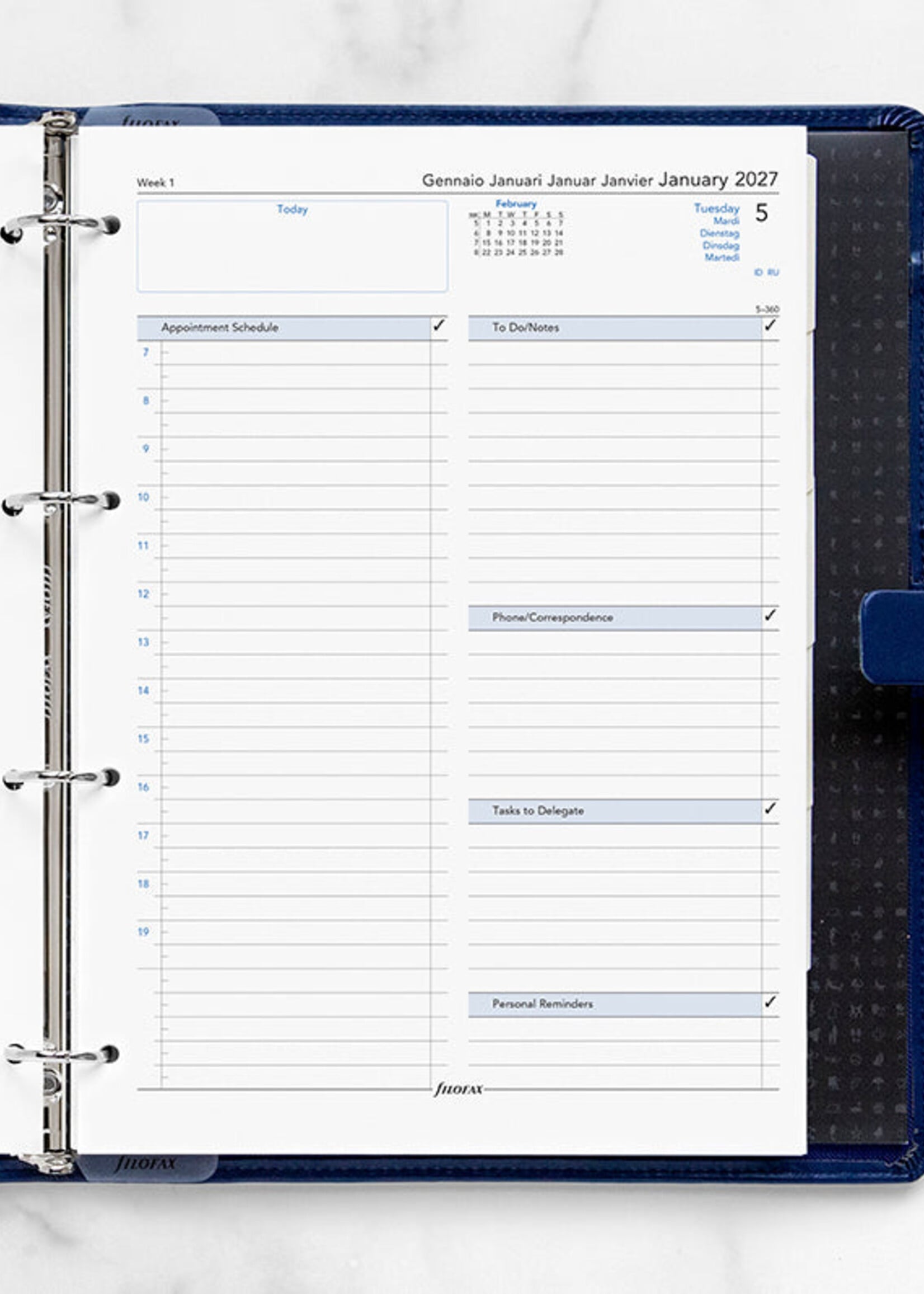 Filofax Kalendereinlage A4 2027, 1 Tag / 1 Seite, mehrsprachig
