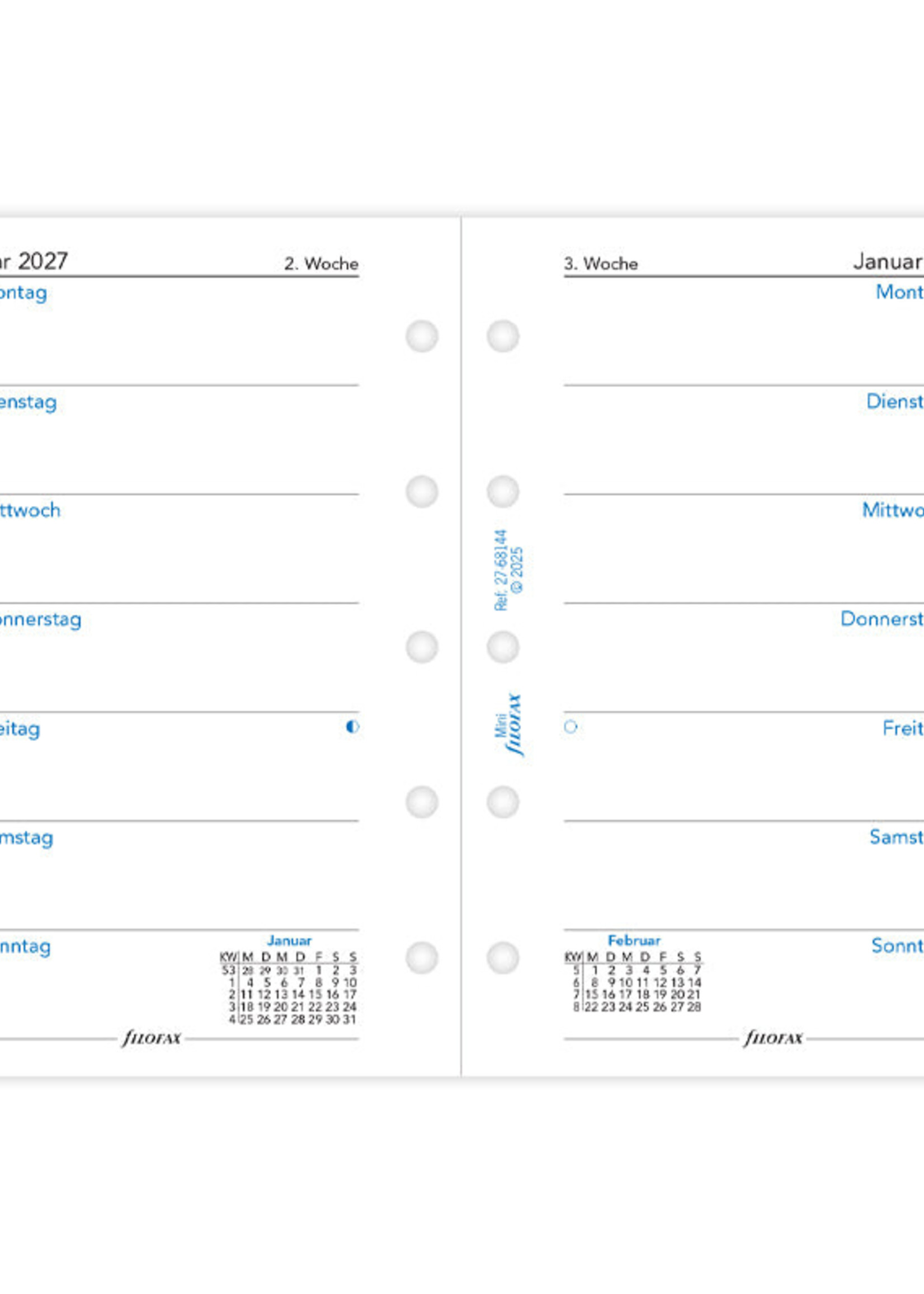 Filofax Kalendereinlage Mini 2027, 1 Woche / 1 Seite, deutsch