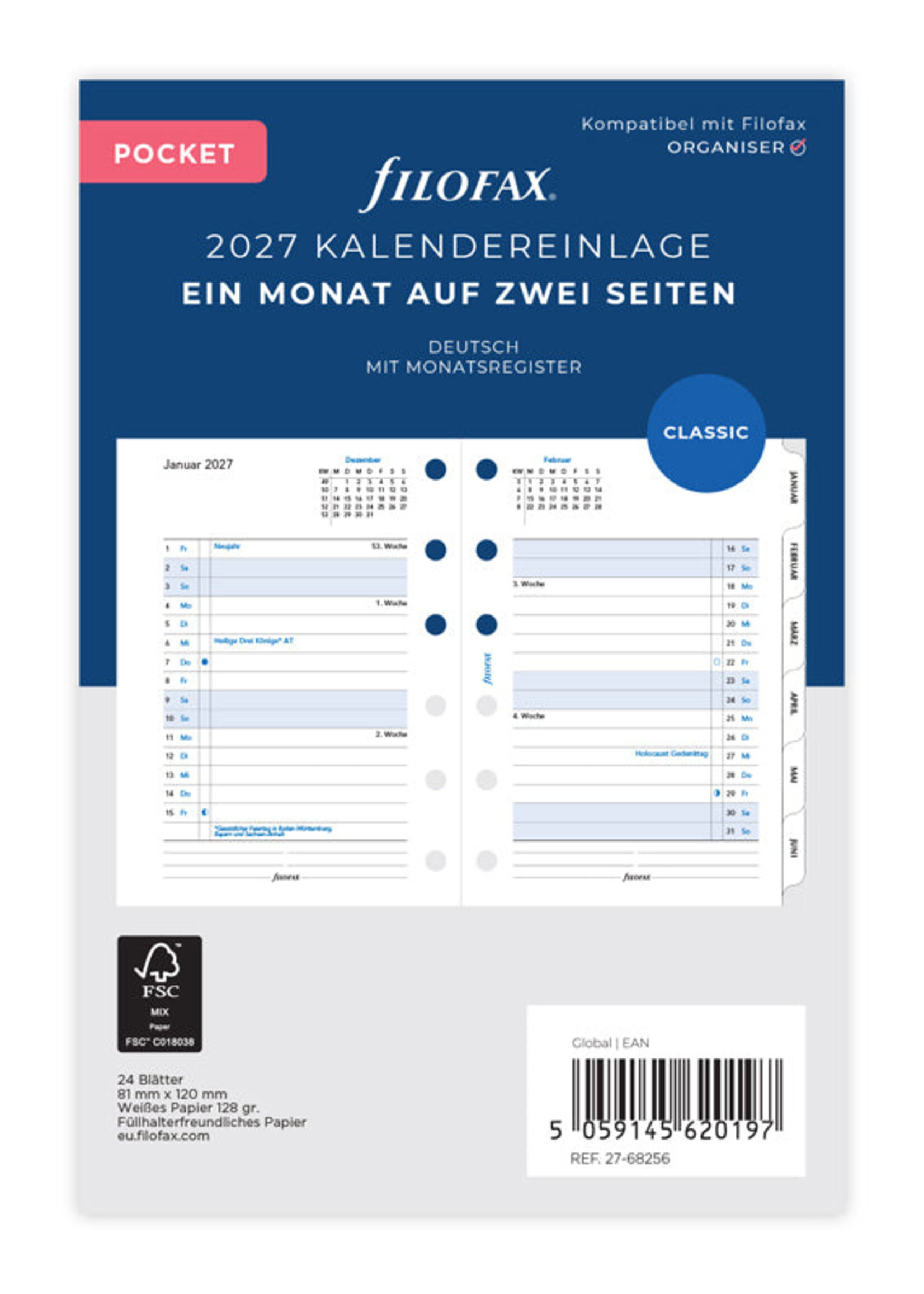 Filofax PKT 1Mo/2S tabbed (D)2027