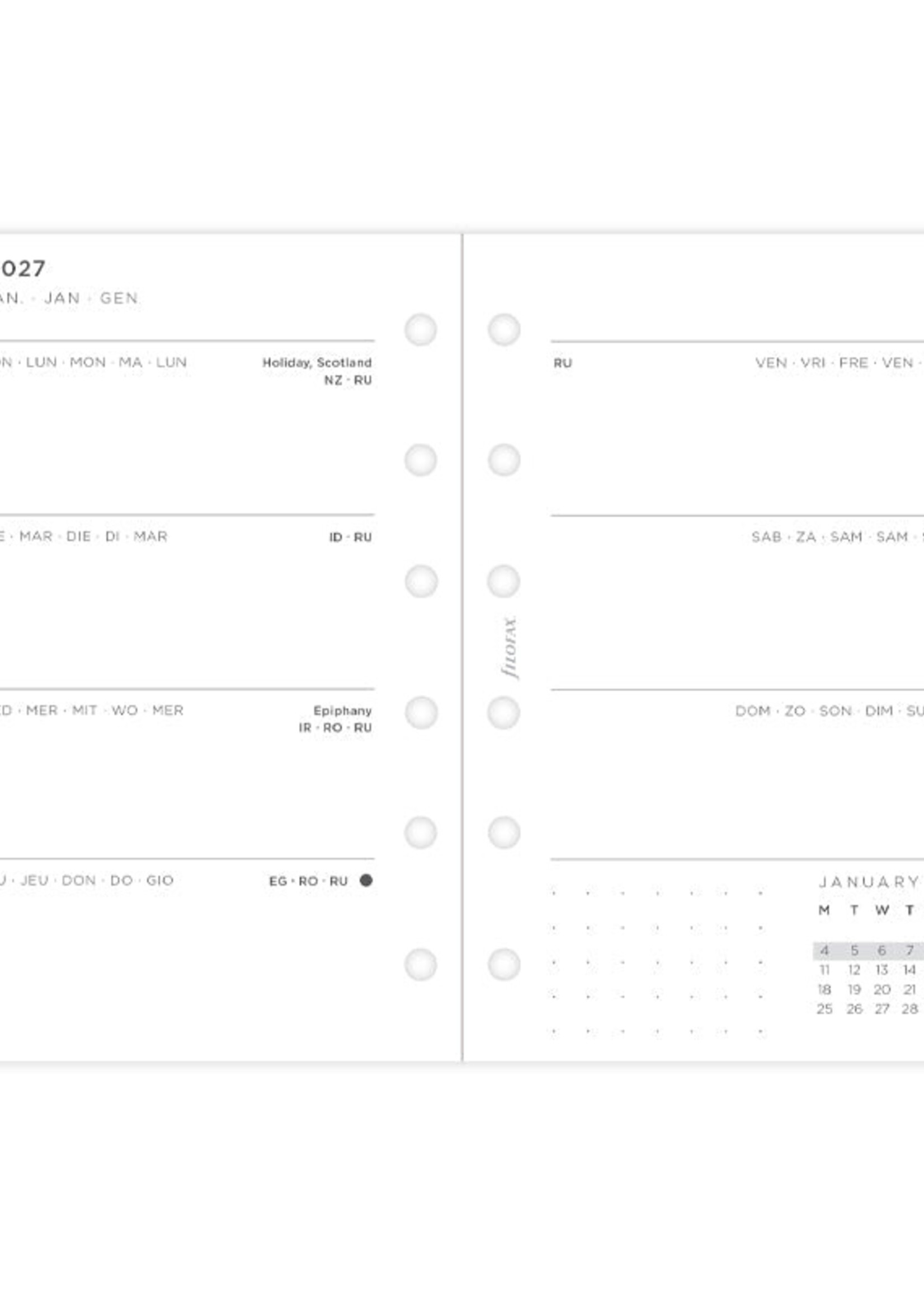 Filofax Kalendereinlage Pocket 2027 Minimal, 1 Woche / 2 Seiten, mehrsprachig