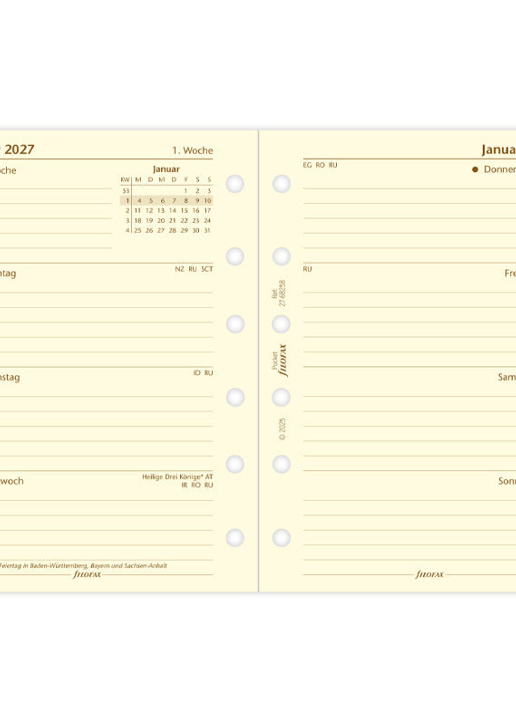 Filofax Kalendereinlage Pocket 2027, 1 Woche / 2 Seiten, deutsch, Cotton Cream