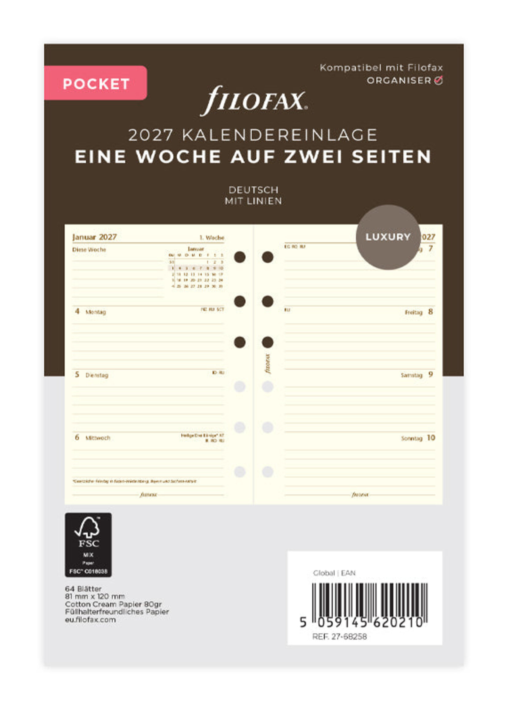 Filofax PKT 1W/2S cotton cr.(D)2027