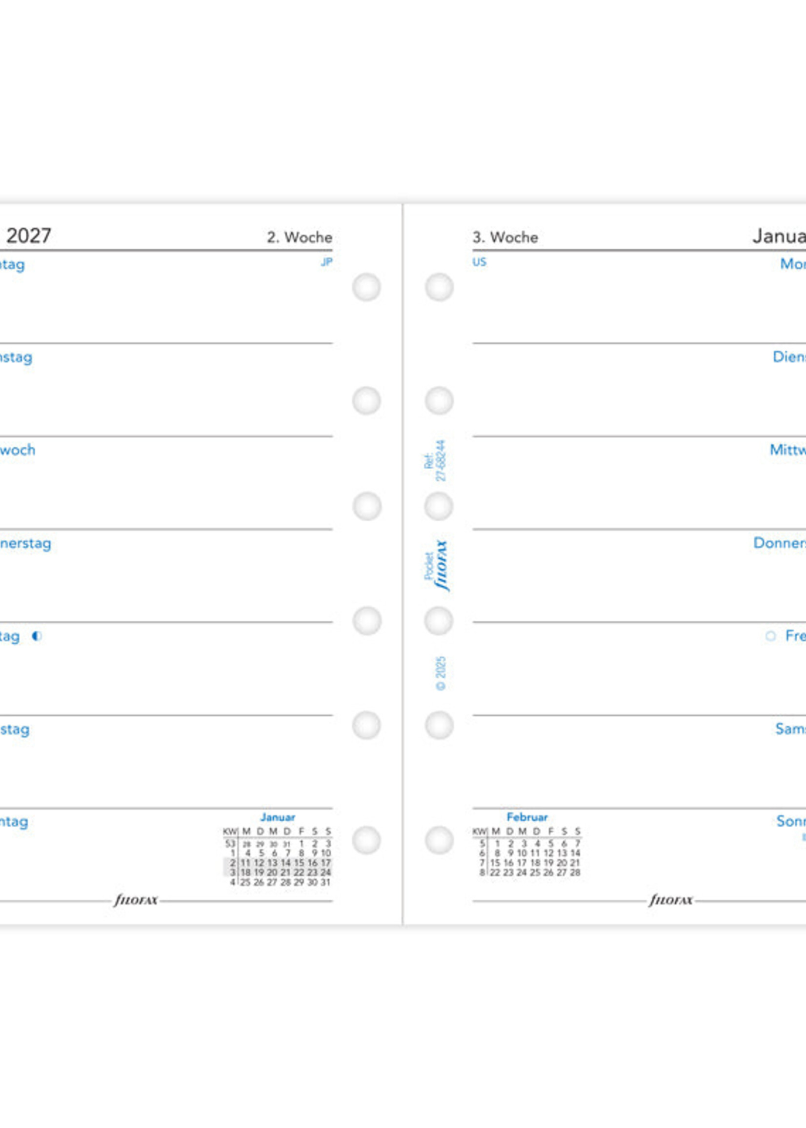 Filofax Kalendereinlage Pocket 2027, 1 Woche / 1 Seite, deutsch