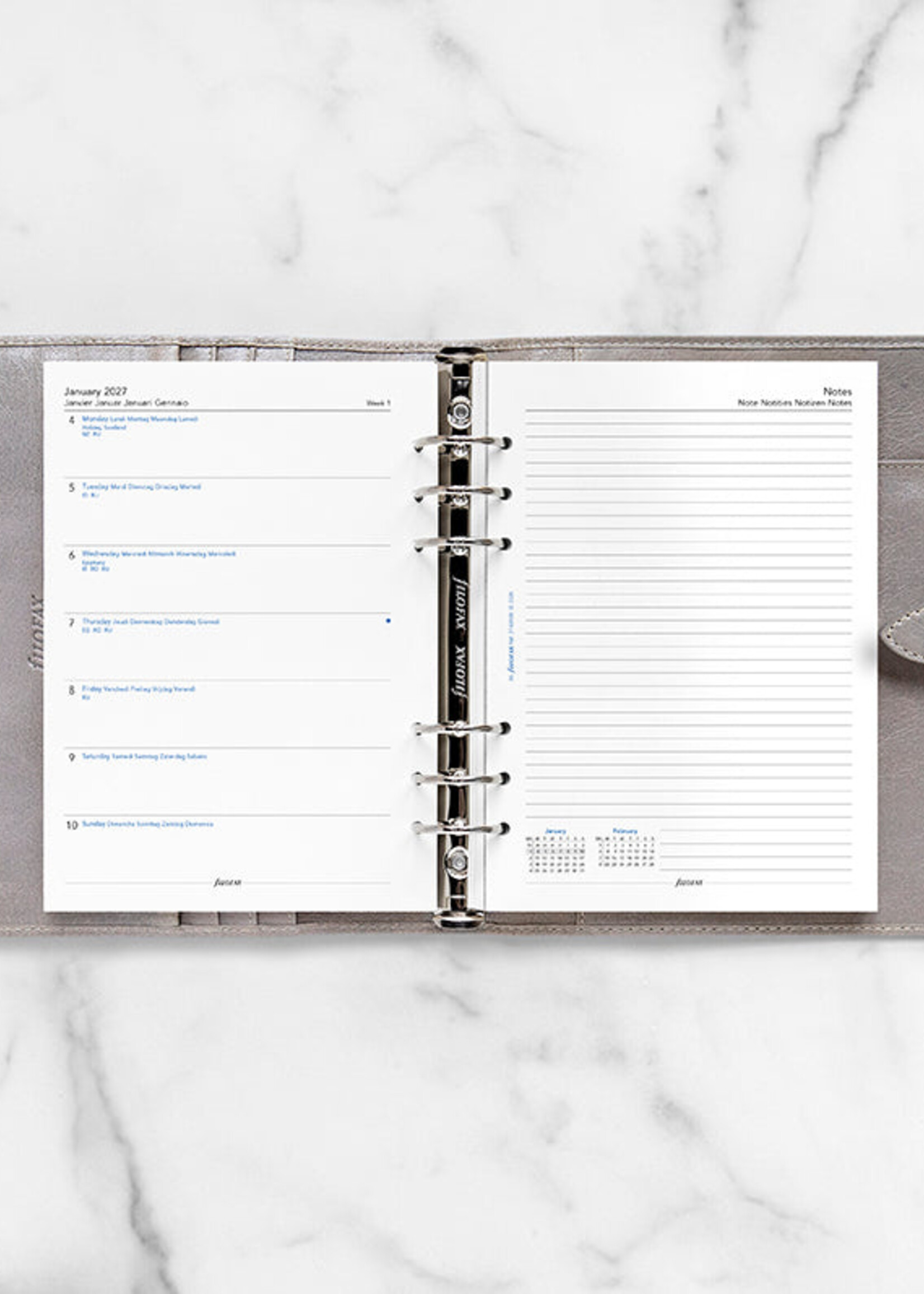 Filofax Kalendereinlage A5 2027, 1 Woche / 1 Seite + Notizen, mehrsprachig