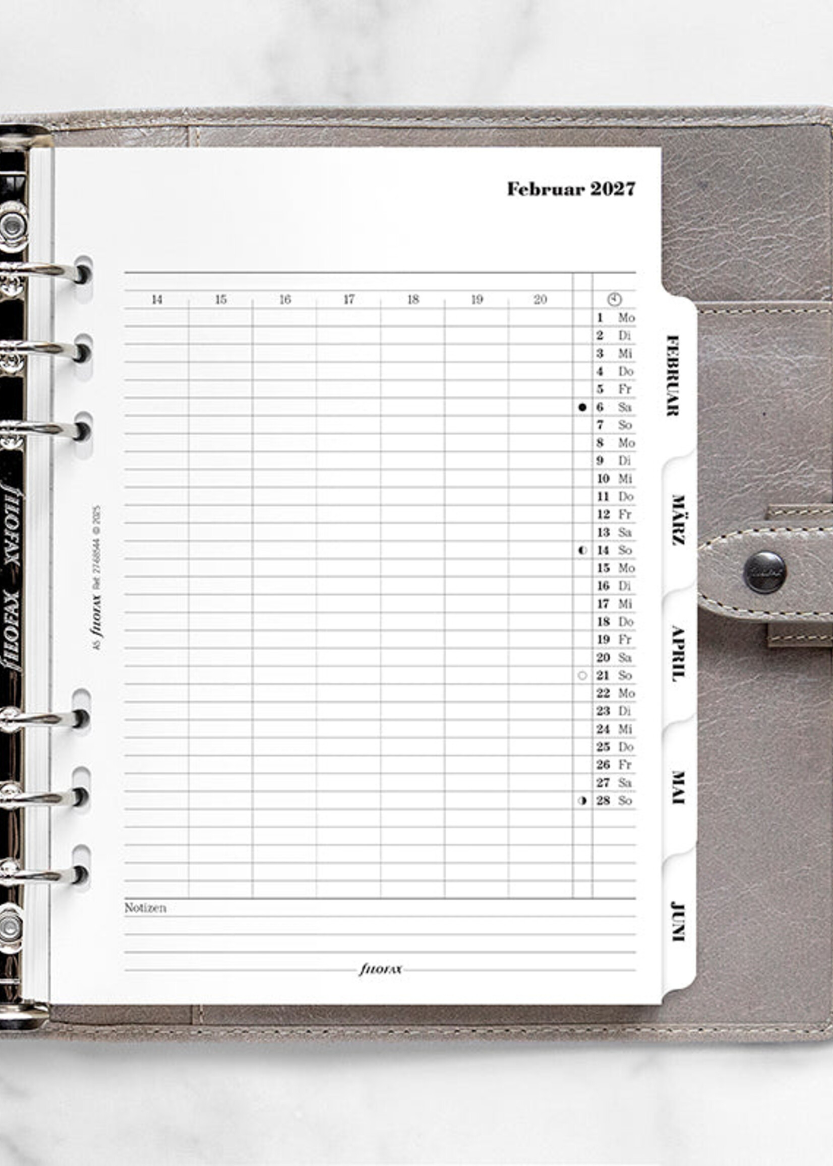 Filofax Kalendereinlage A5 2027, 1 Monat / 2 Seiten, deutsch, Multifit, mit Registern