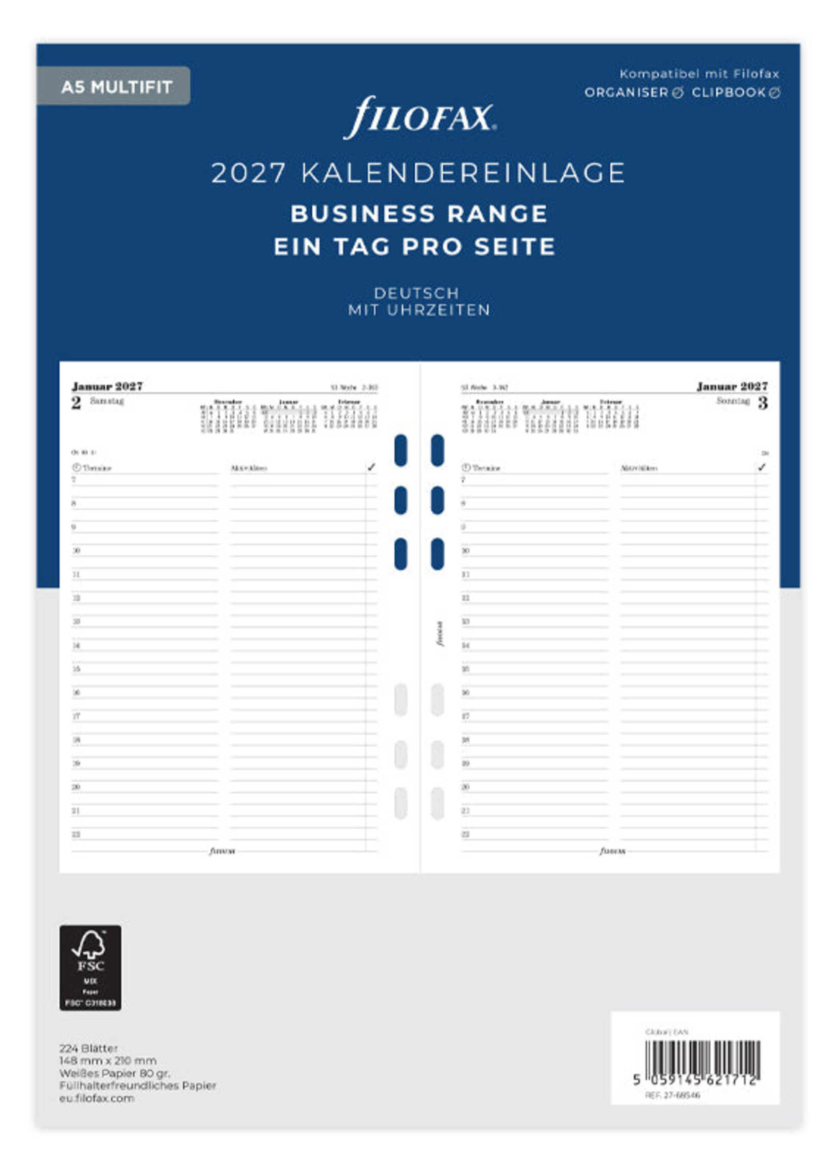 Filofax Kalendereinlage A5 2027, 1 Tag / 1 Seite, deutsch, Multifit
