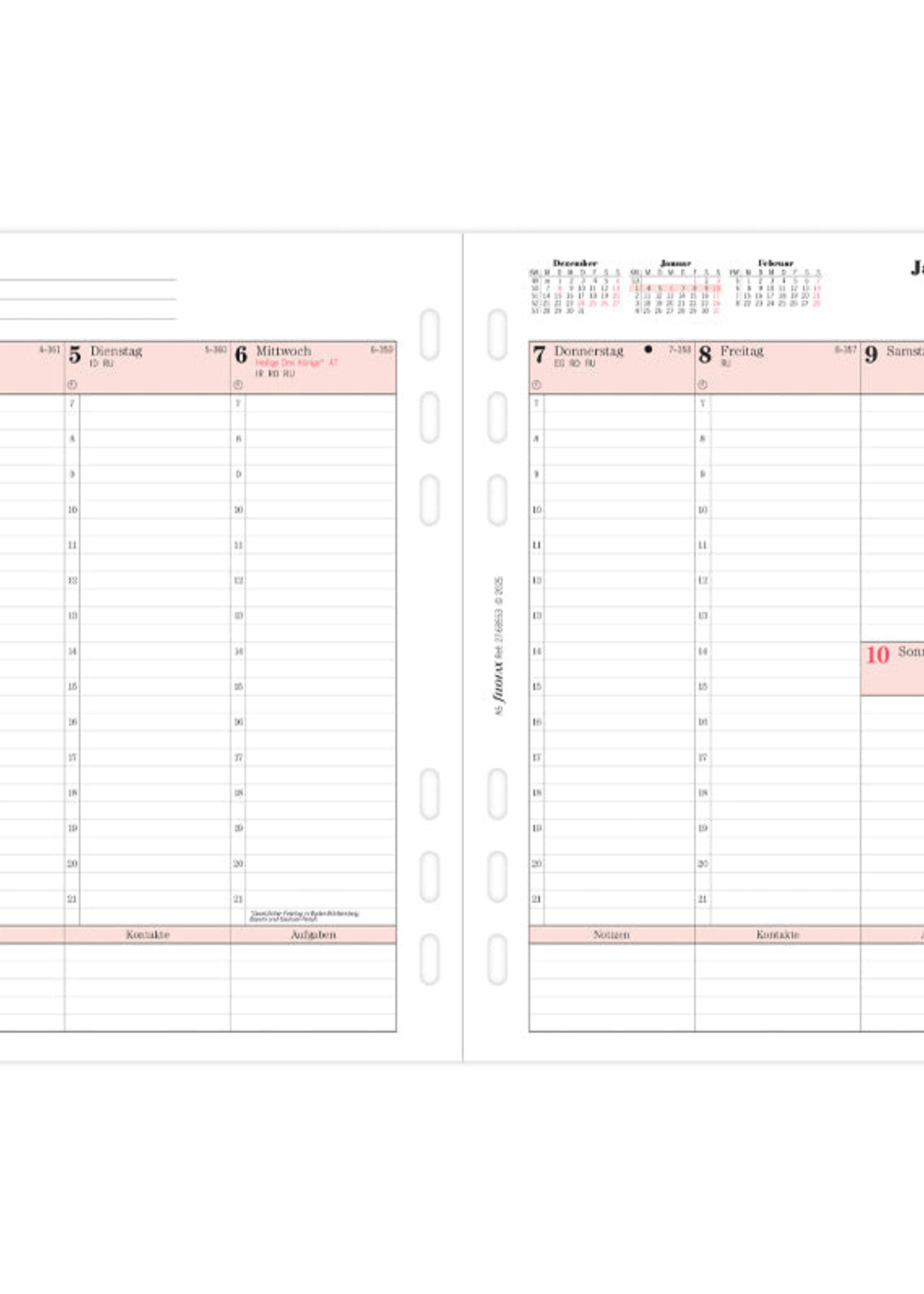Filofax Kalendereinlage A5 2027, 1 Woche / 2 Seiten, deutsch, Professional