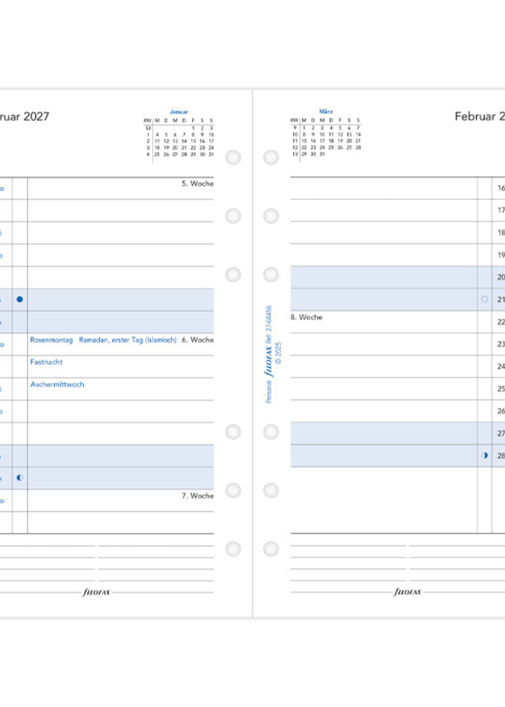 Filofax Kalendereinlage Personal 2027, 1 Monat / 2 Seiten, deutsch, mit Registern
