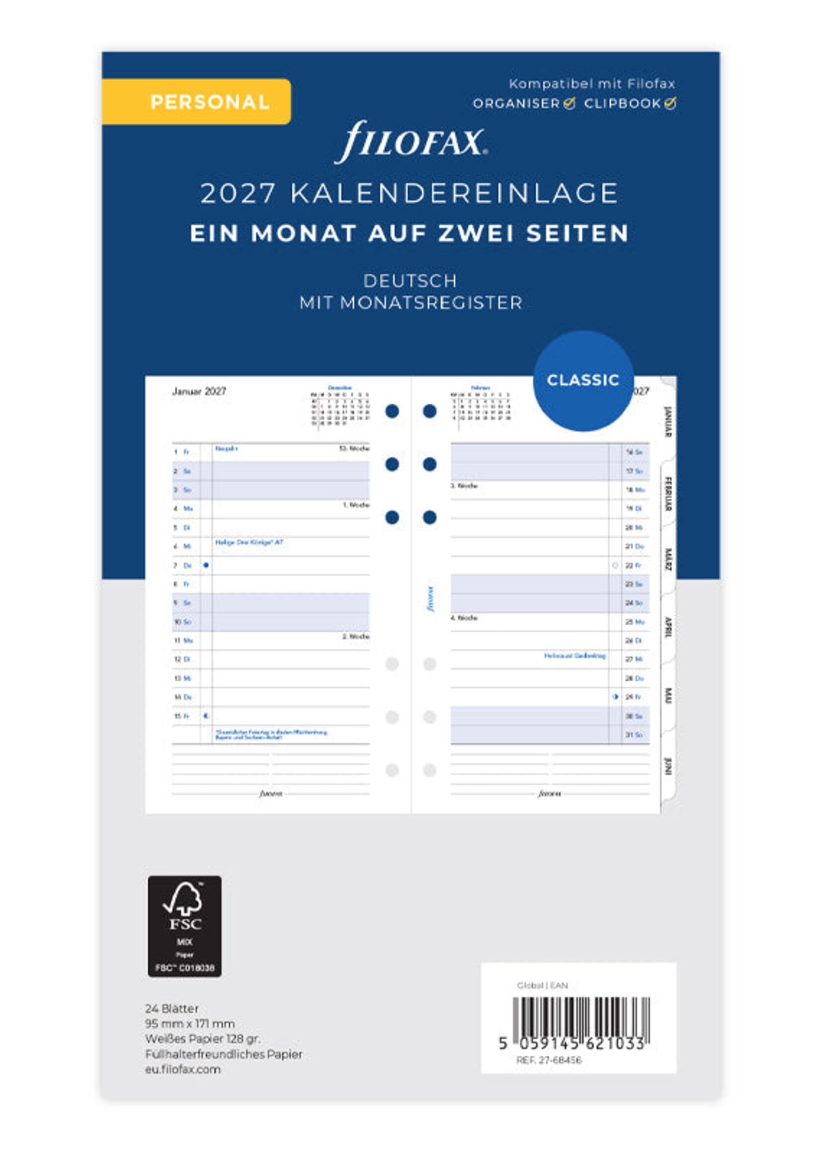 Filofax PER 1Mo./2S. tabbed (D)2027