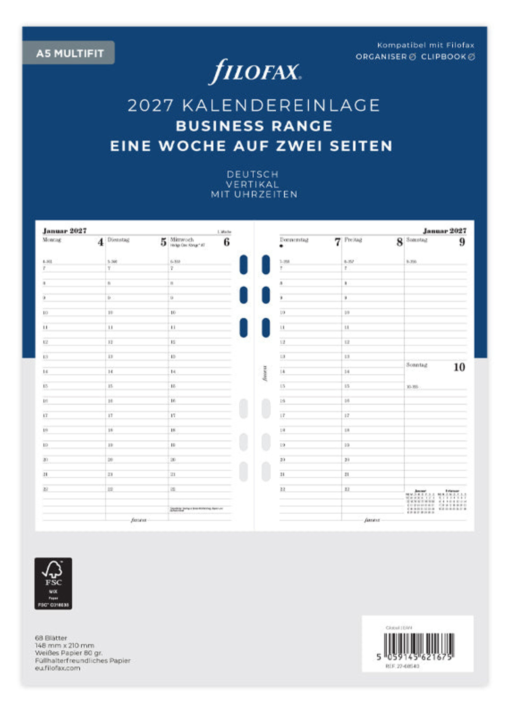 Filofax Kalendereinlage A5 2027, 1 Woche / 2 Seiten, deutsch, Multifit