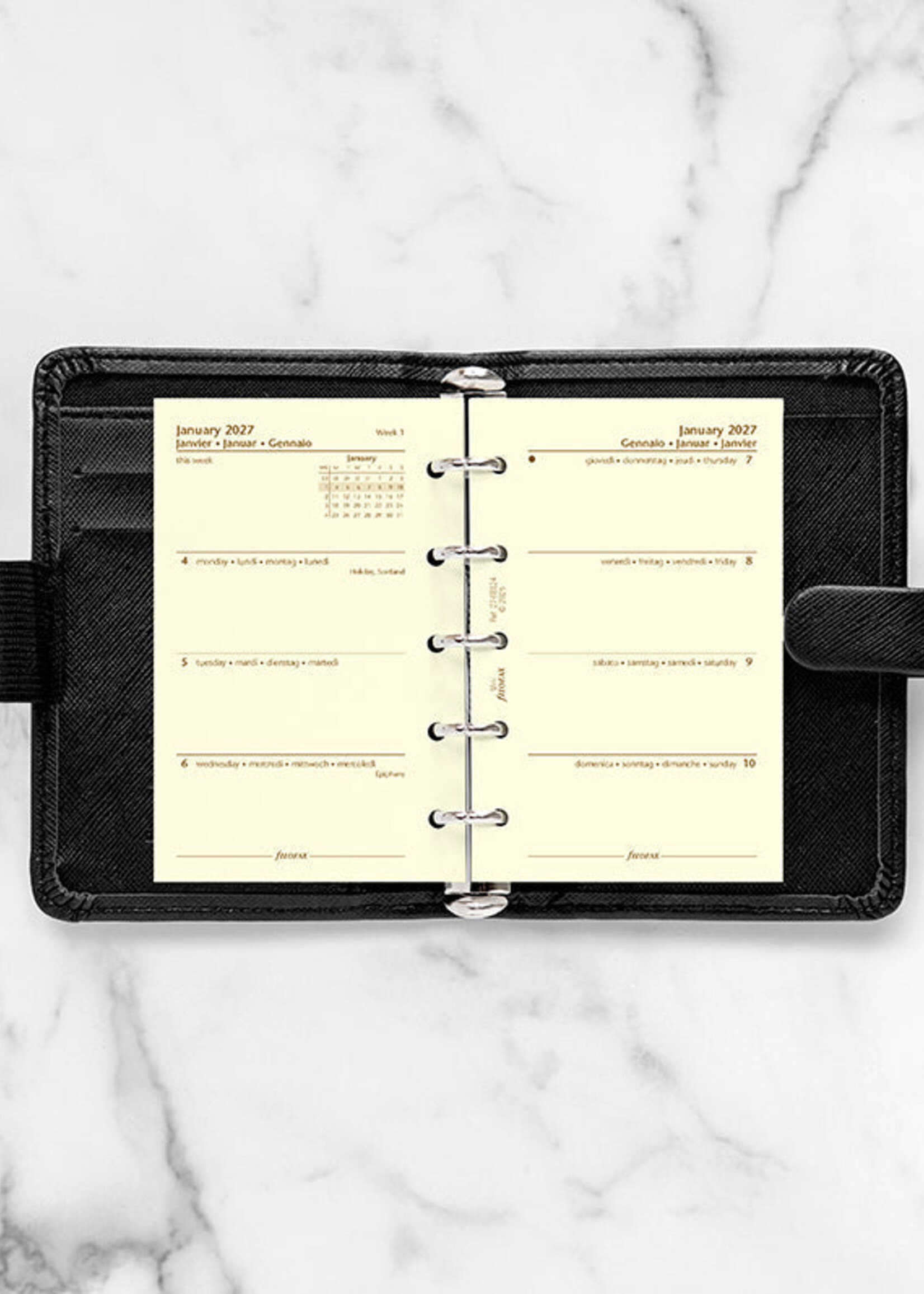 Filofax Kalendereinlage Mini 2027, 1 Woche / 2 Seiten, mehrsprachig, Cotton Cream