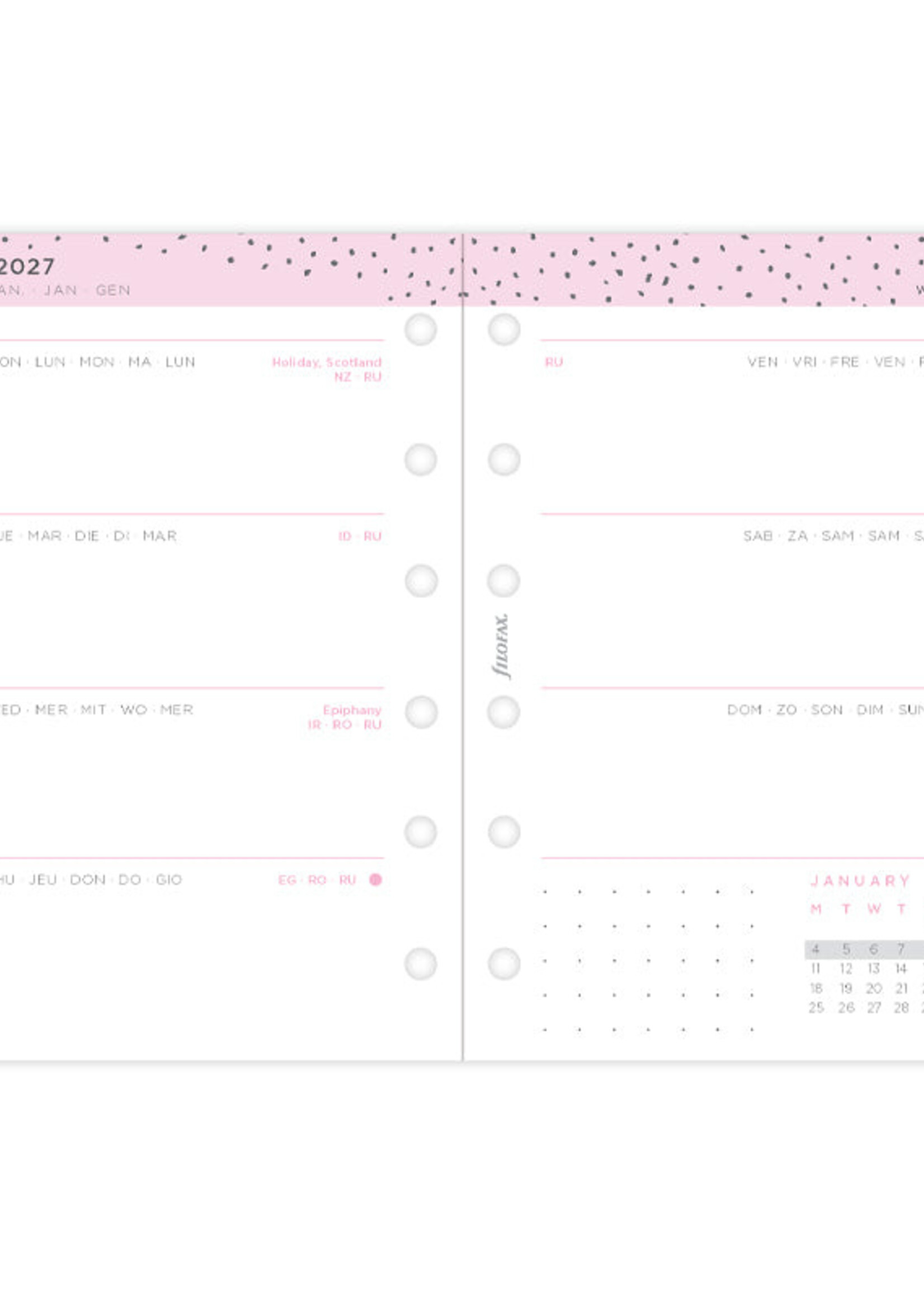 Filofax Kalendereinlage Pocket 2027 Confetti, 1 Woche / 2 Seiten, mehrsprachig