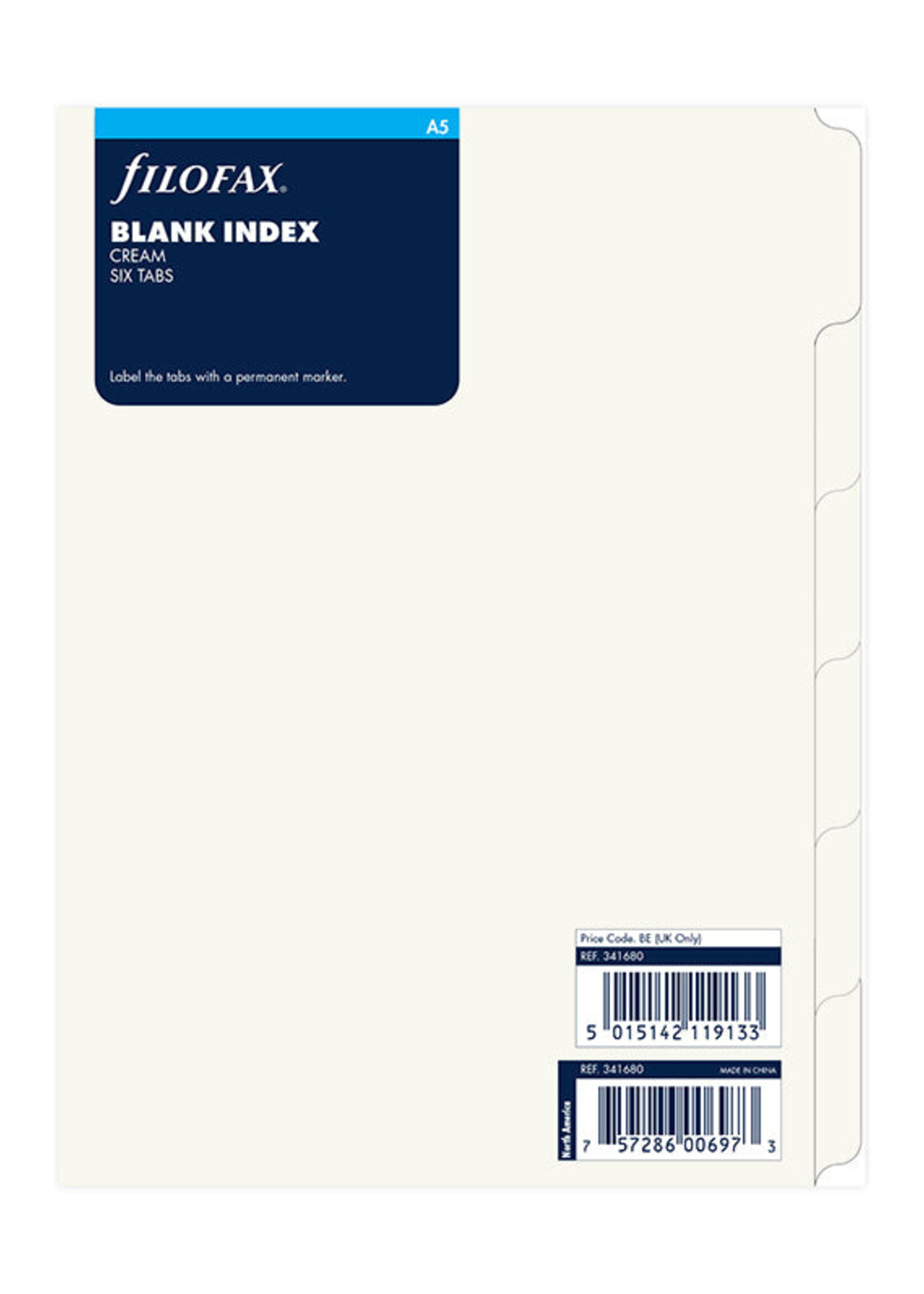 Filofax A5 REGISTER 6er blanko creme