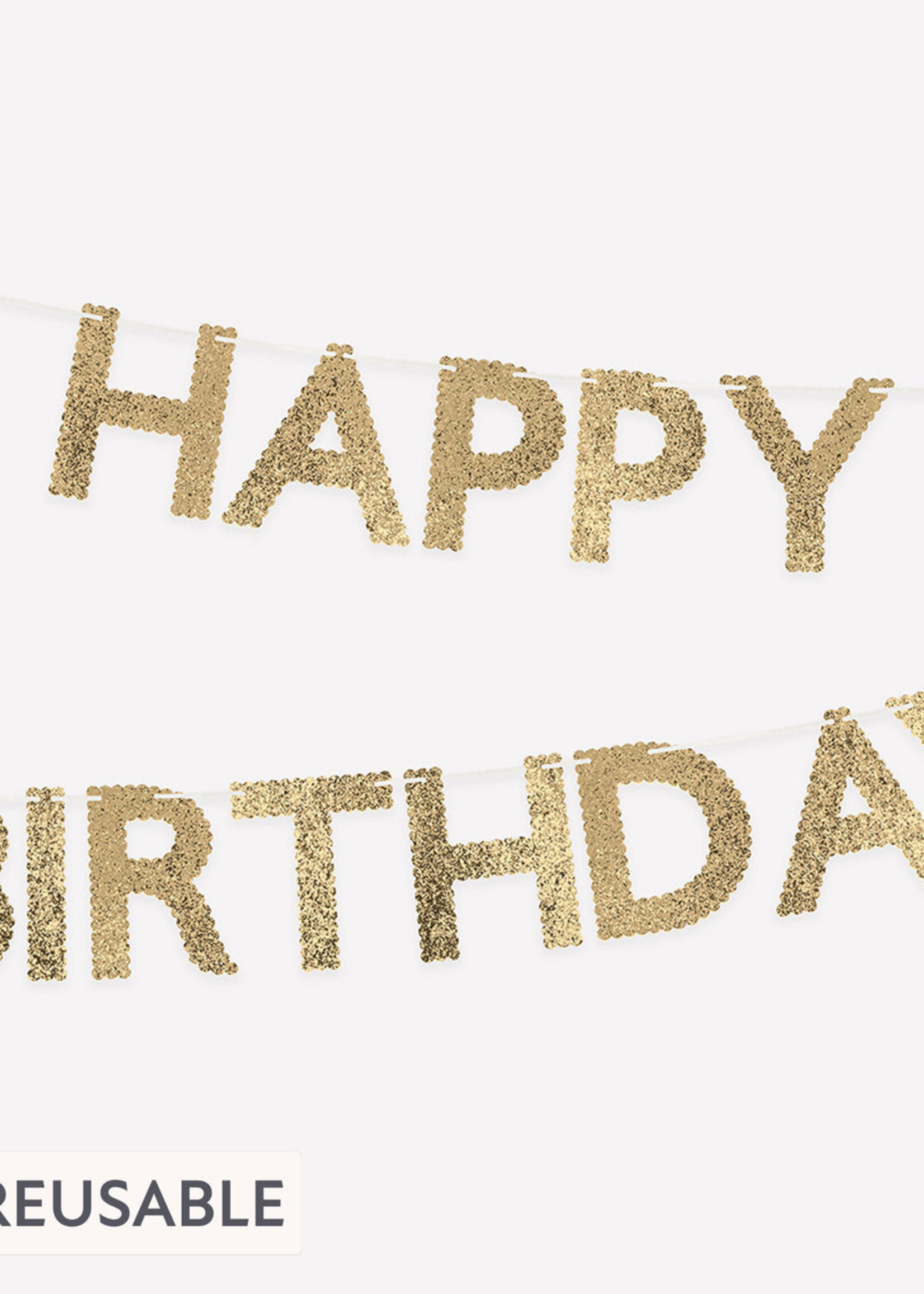 Meri Meri Gold Glitter Fabric Happy