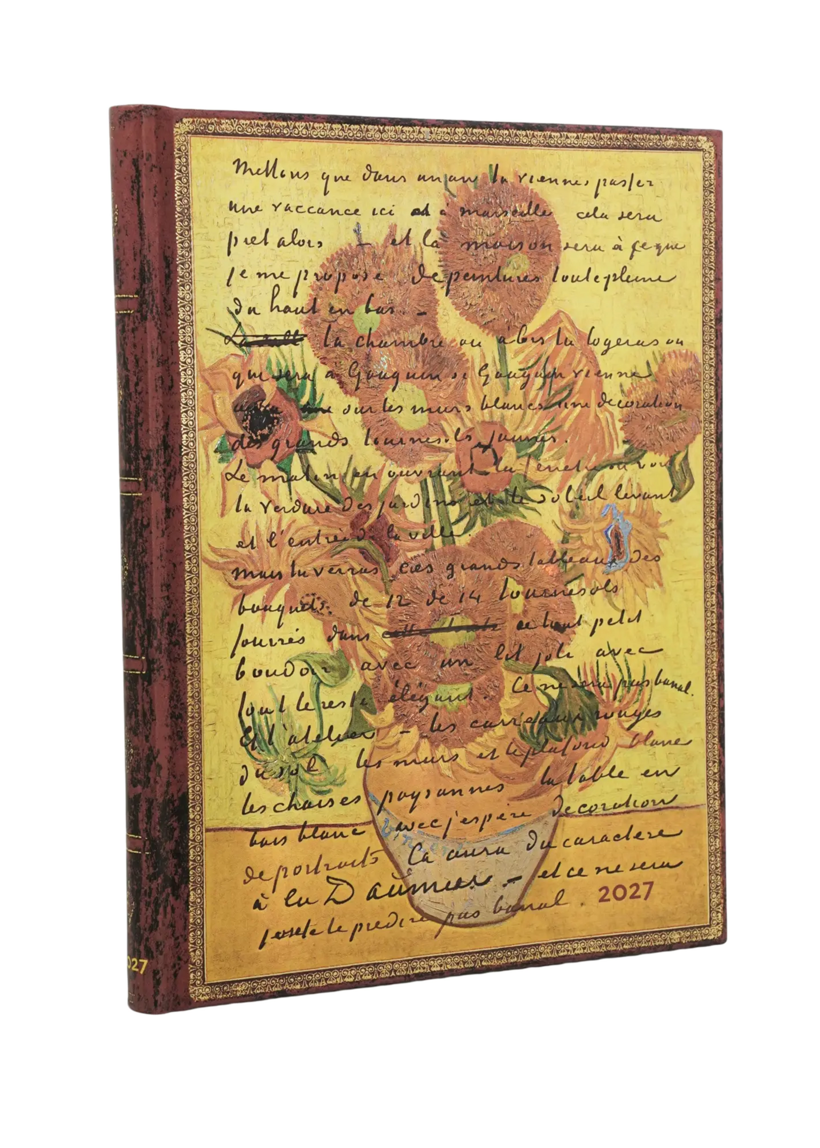 Paperblanks 12-Monatskalender 2027 Van Gogh, Sonnenblumen, Ultra, Verso – Faszinierende Handschriften