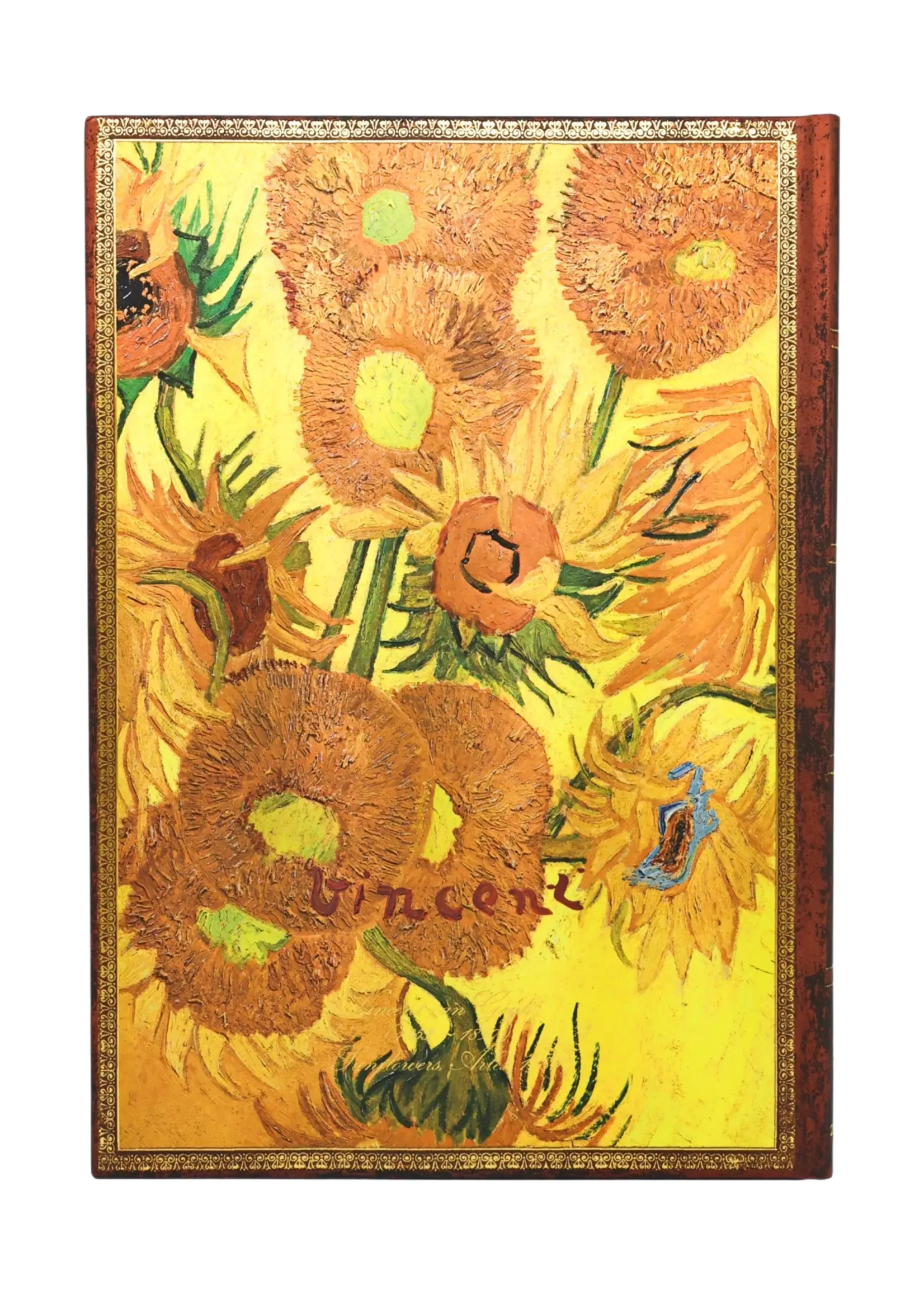 Paperblanks 12-Monatskalender 2027 Van Gogh, Sonnenblumen, Grande, Vertikal – Faszinierende Handschriften