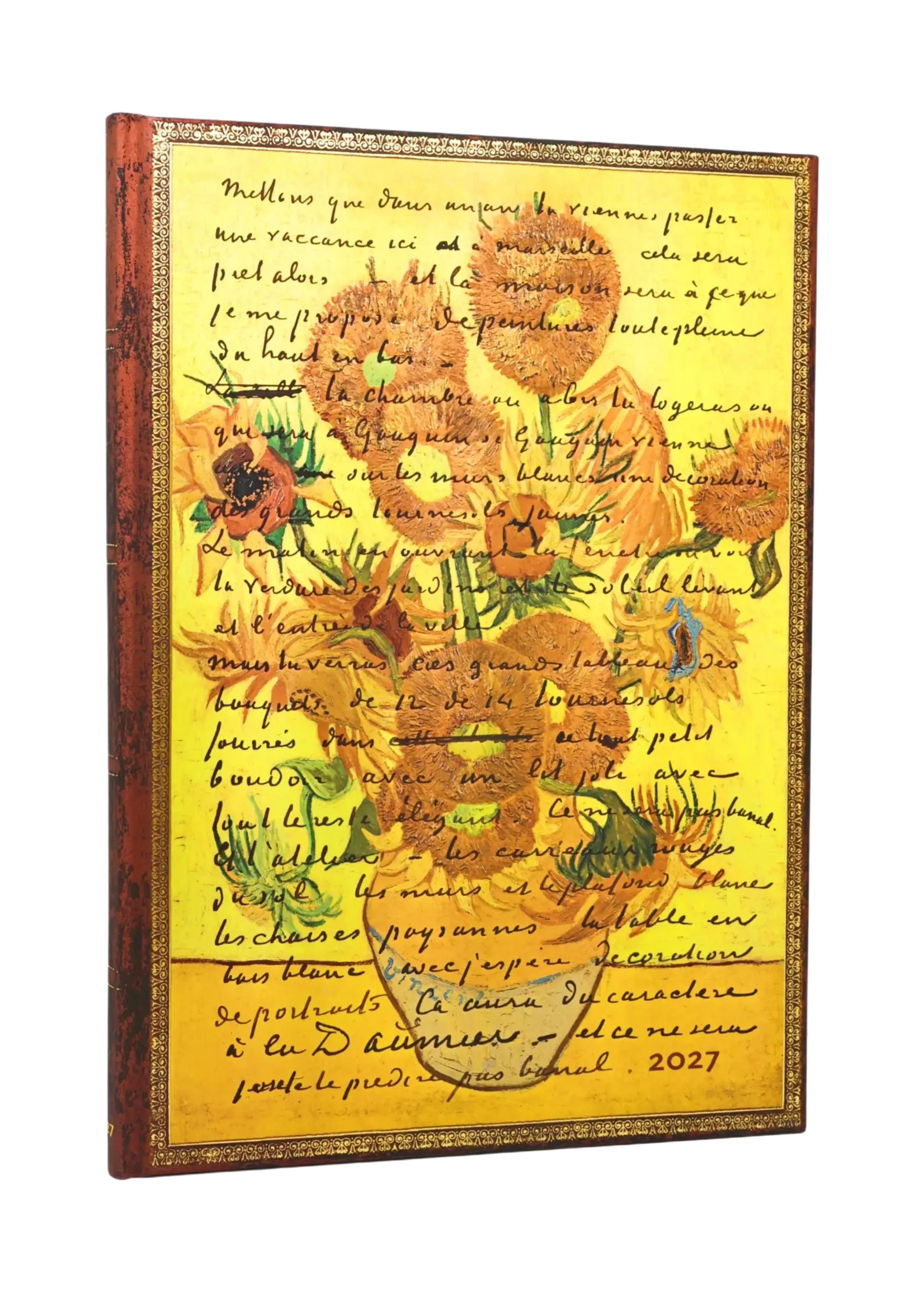 Paperblanks 12-Monatskalender 2027 Van Gogh, Sonnenblumen, Grande, Vertikal – Faszinierende Handschriften