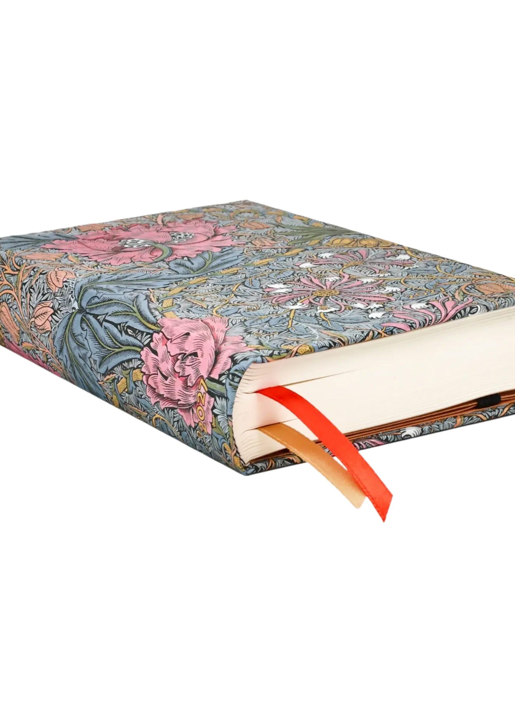 Paperblanks 12-Monatskalender 2027 Morris Heckenkirsche in Pink, Maxi, Horizontal, Softcover – William Morris