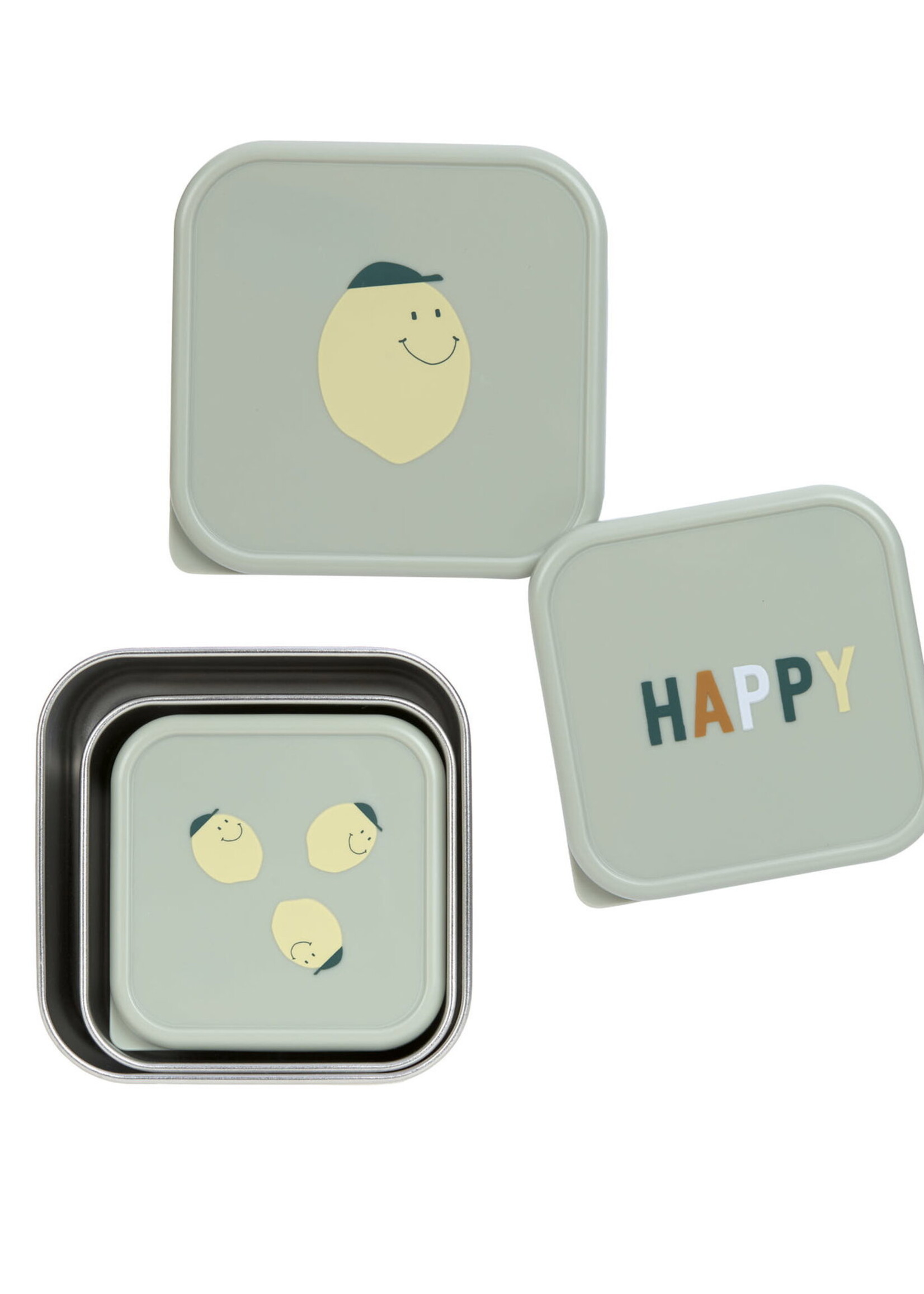 Lässig Fashion Snackbox Kinder (3er Set) - Edelstahl Brotdose, Happy Fruits, Zitrone