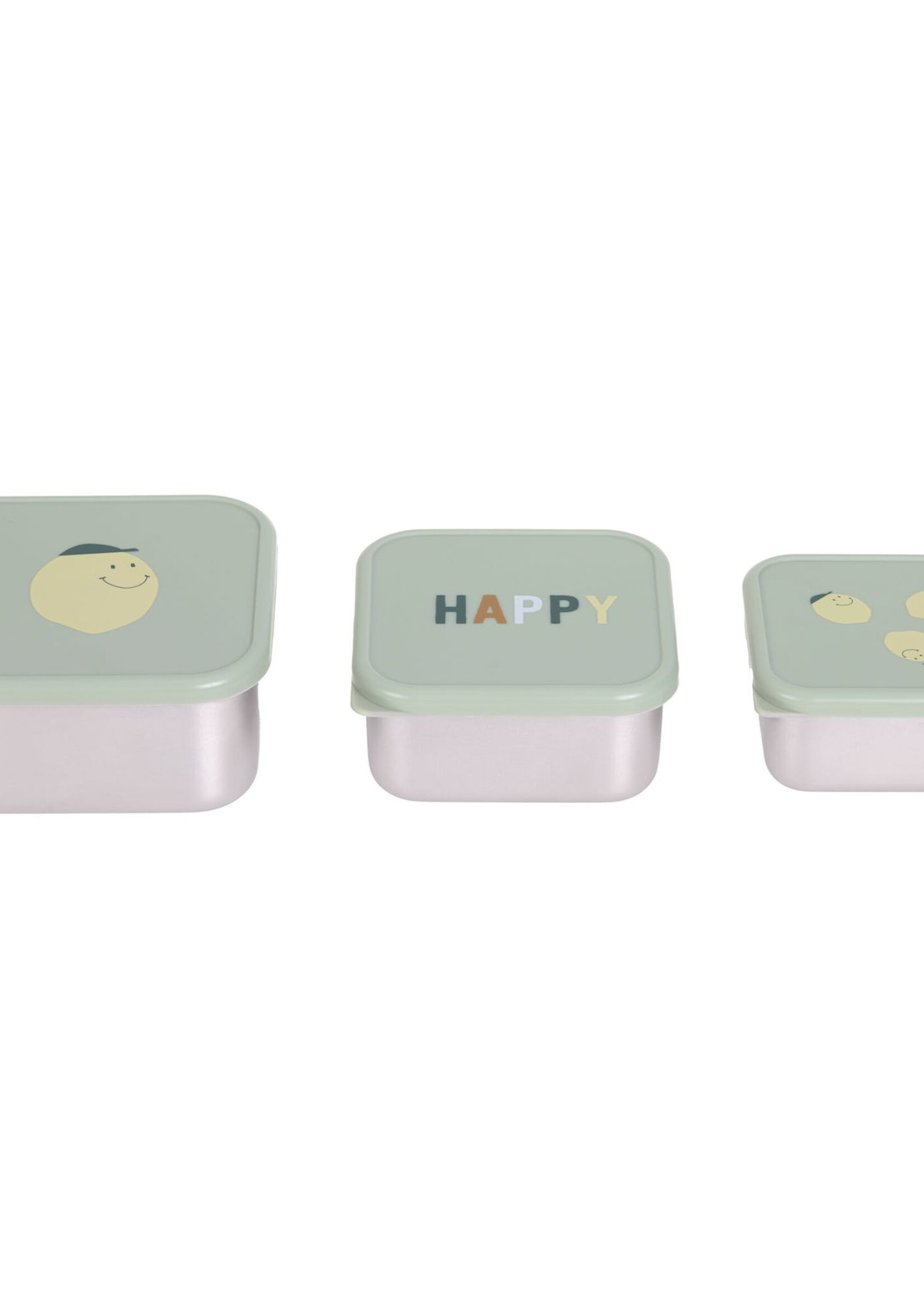 Lässig Fashion Snackbox Kinder (3er Set) - Edelstahl Brotdose, Happy Fruits, Zitrone