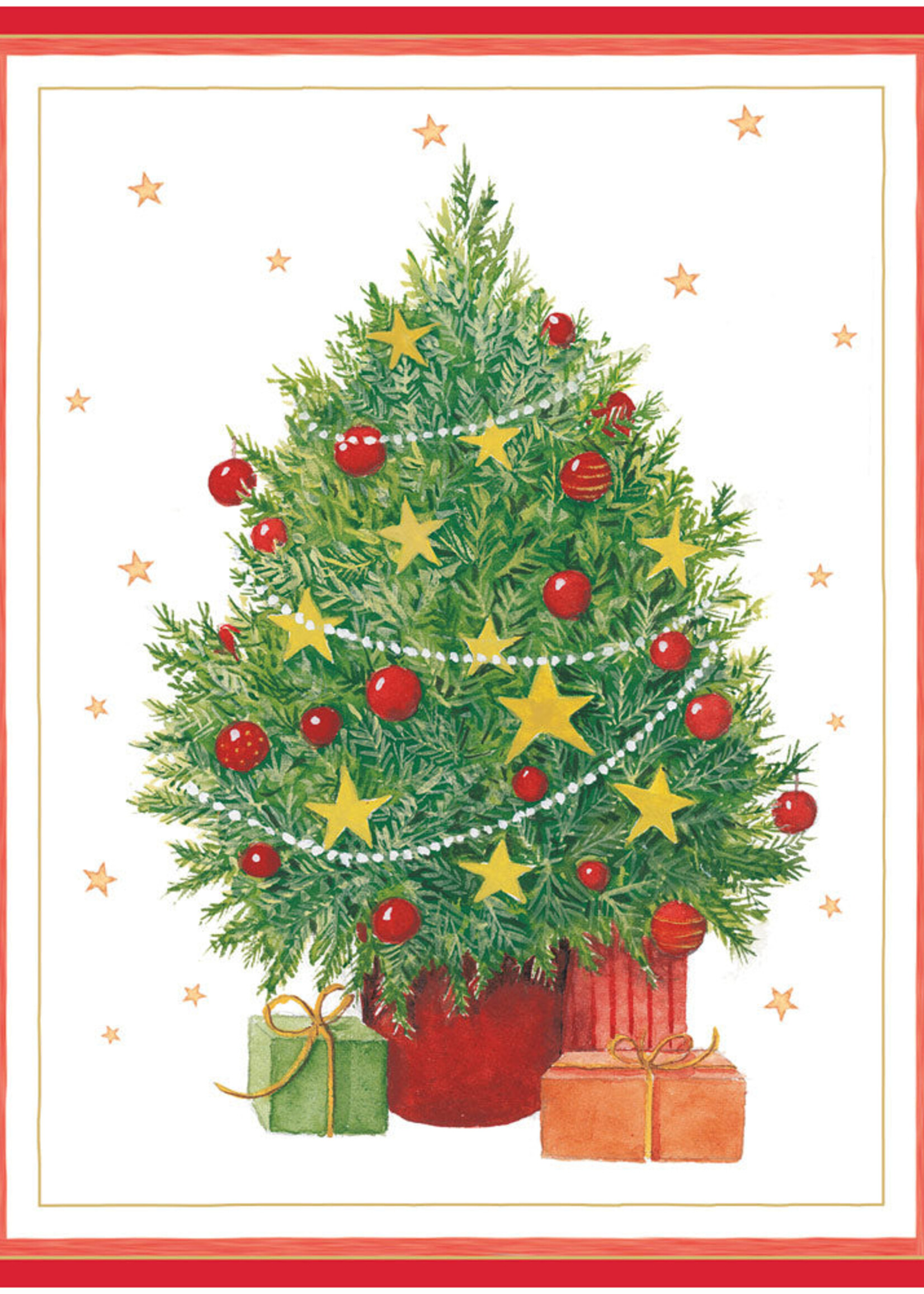Caspari Caspari Weihnachtskarten-Set Little Decorated Tree, 5 Stück
