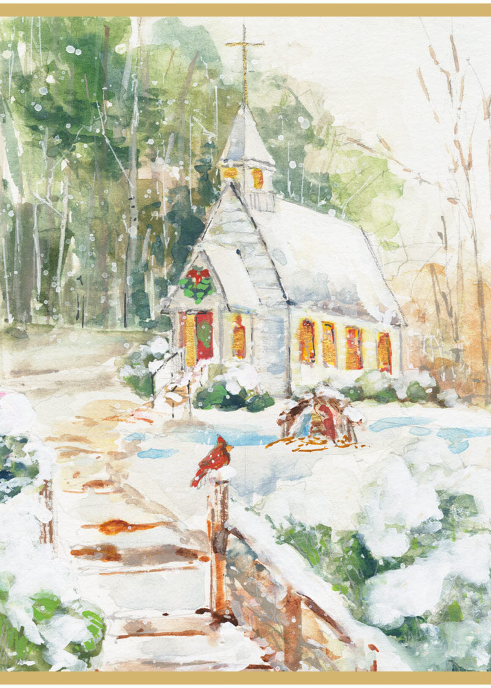 Caspari Caspari Weihnachtskarten-Set Peaceful Church in Snow, 5 Stück
