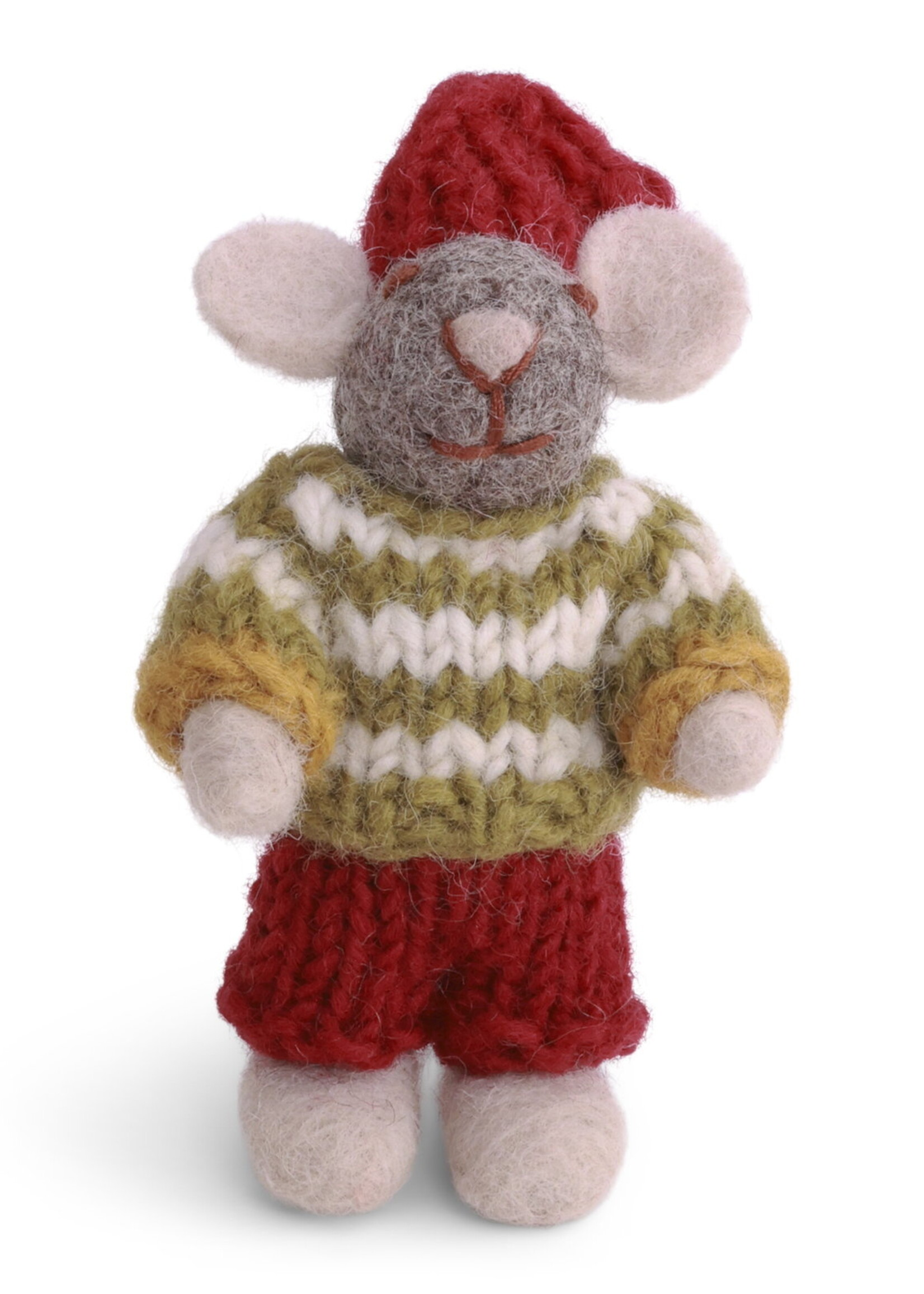 Gry & Sif Gry & Sif Mini-Maus Bub grau mit Ringelpullover, 8 cm