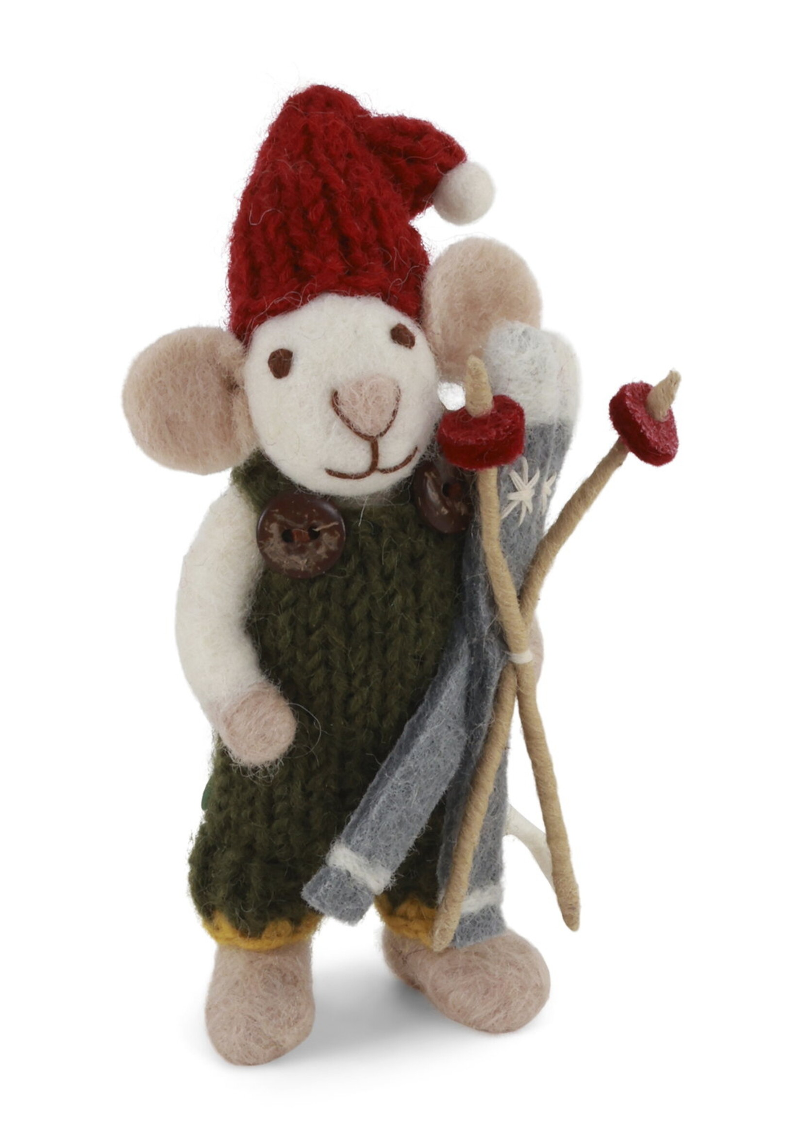 Gry & Sif Small White Boy Mouse w/Green